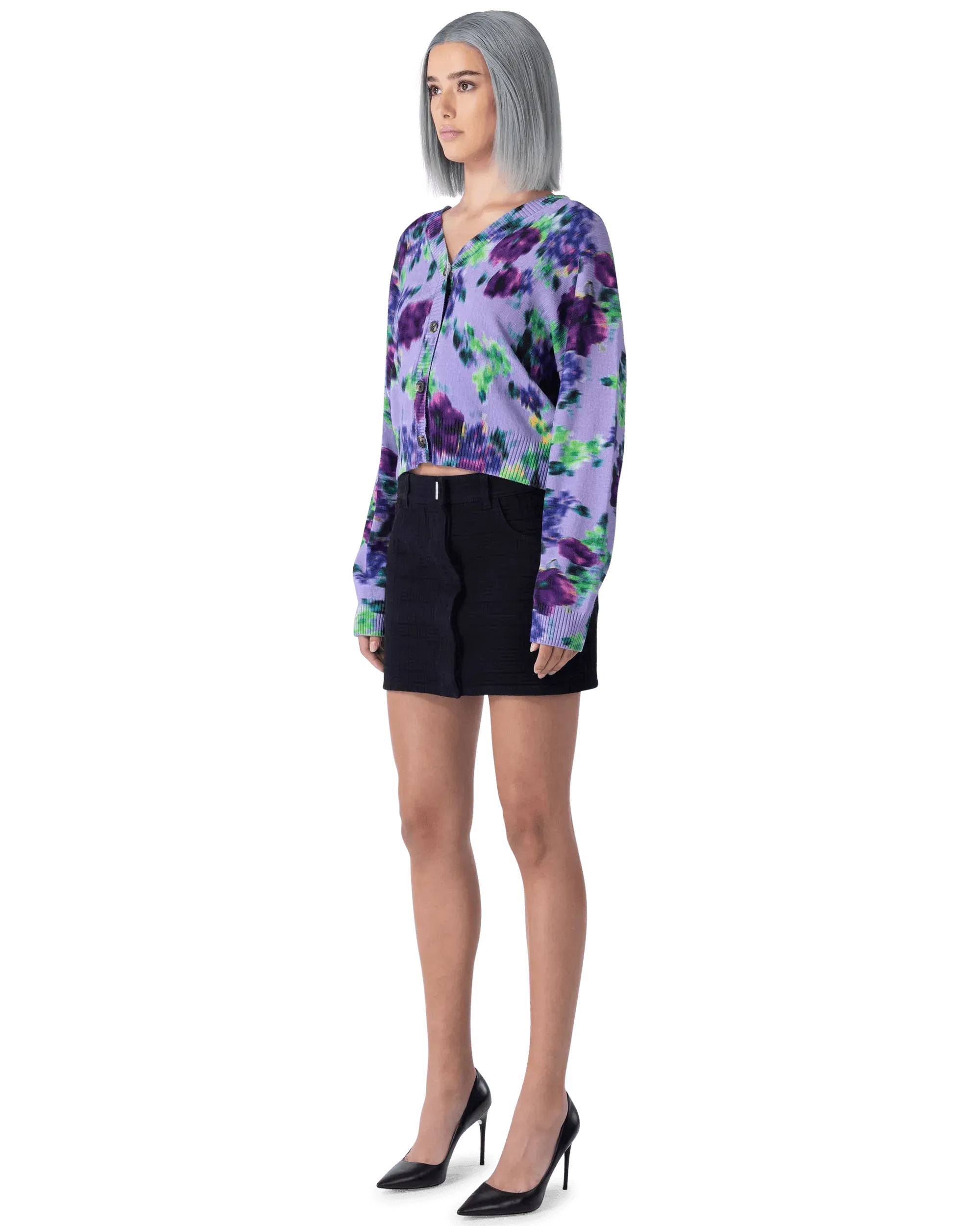 Blurred Floral Printed Buttoned Cardigan - DIHSAN