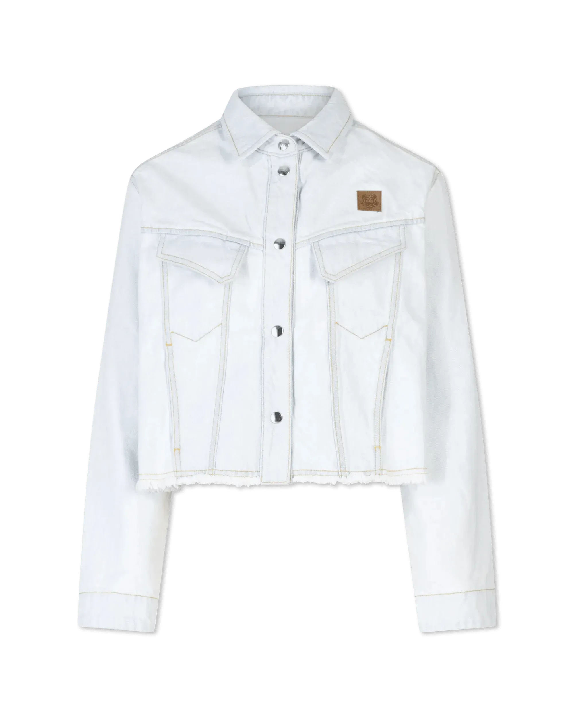 Frayed-Hem Cropped Denim Jacket - DIHSAN