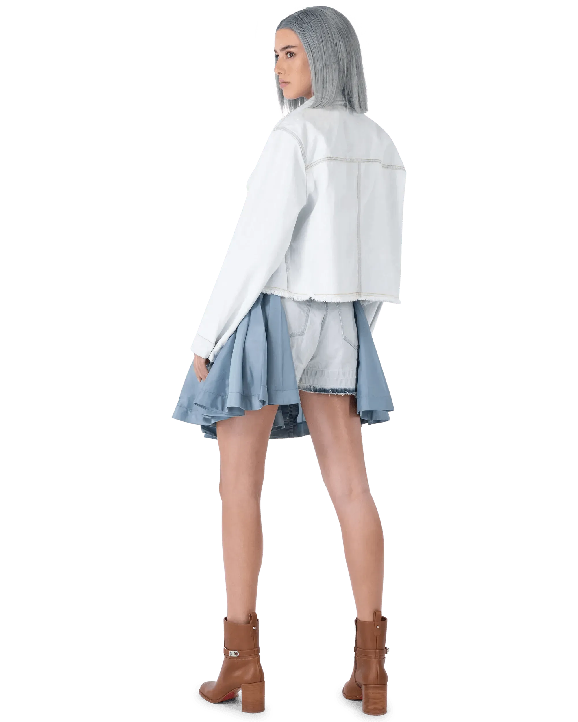 Frayed-Hem Cropped Denim Jacket - DIHSAN