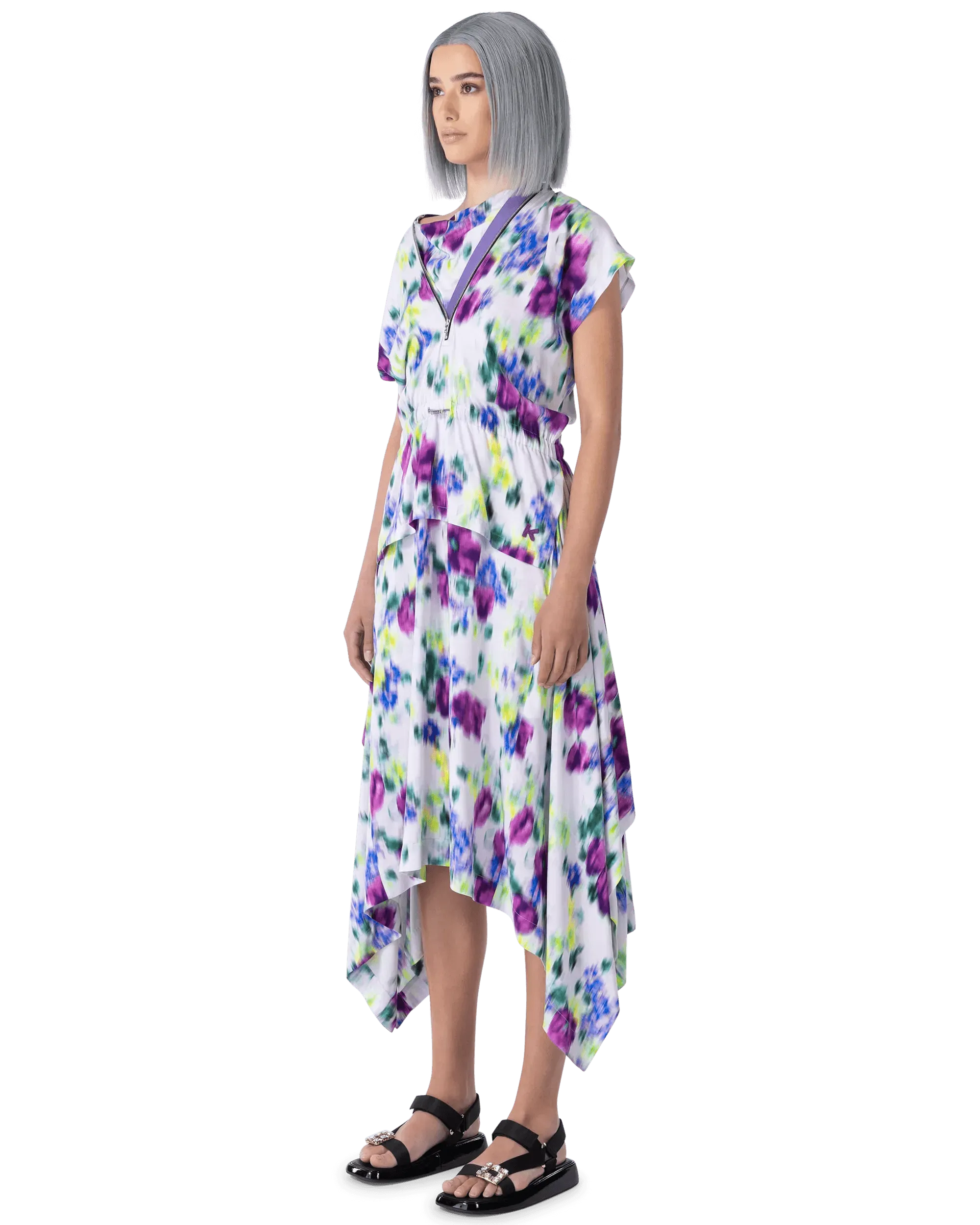 Blurred Floral Printed Midi Dress - DIHSAN