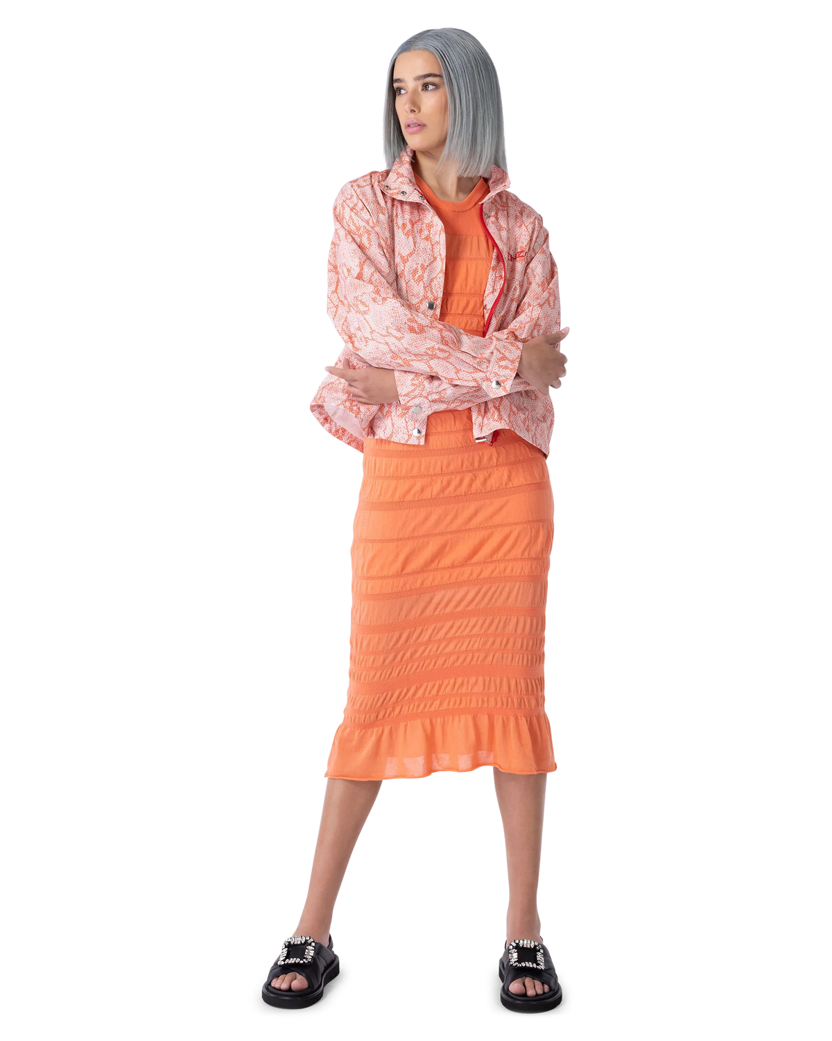 Orange Cotton Blend Sleeveless Midi Dress by Kenzo | DIHSAN