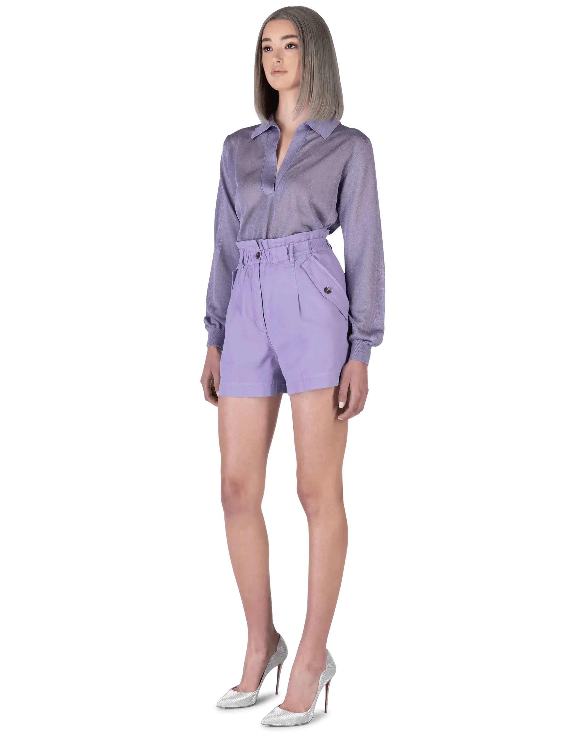 Paperbag Waist Cotton Shorts - DIHSAN
