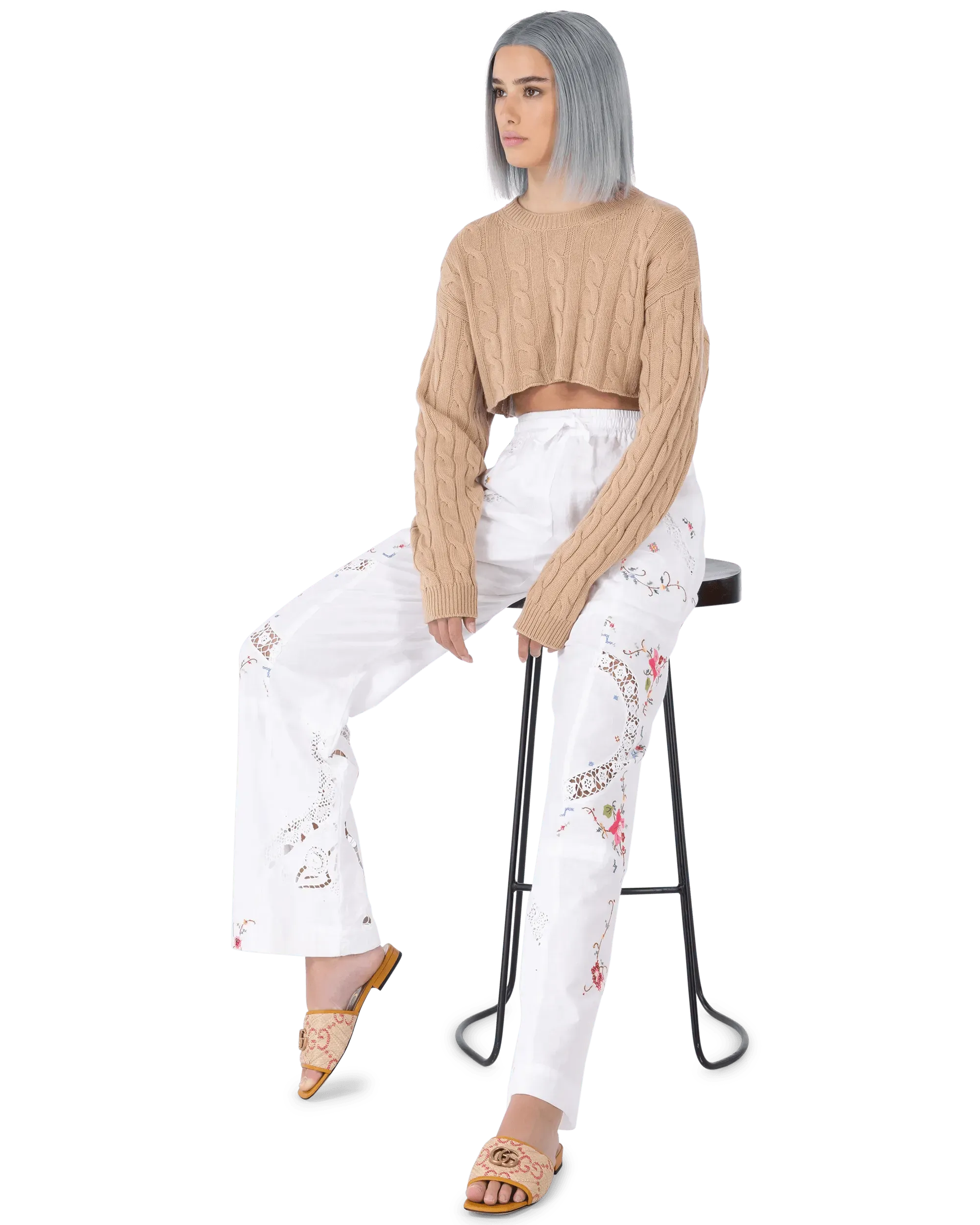 Embroidered Linen Pants - DIHSAN