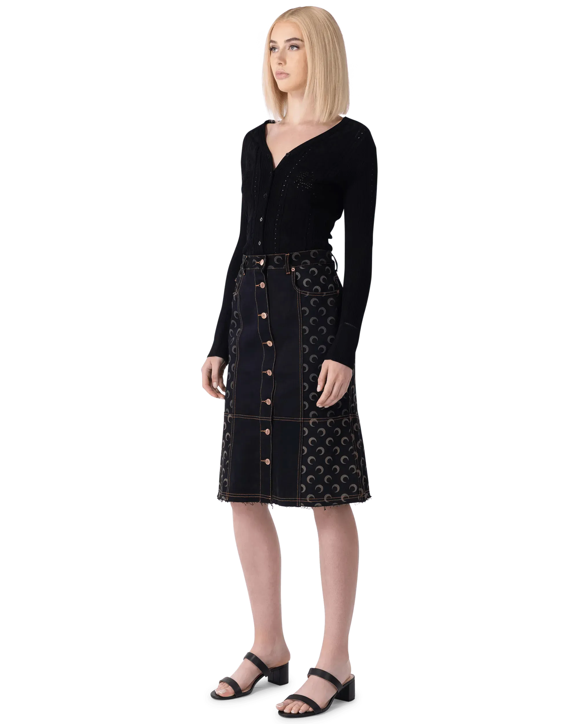 Moon Denim Button-Down Midi Skirt - DIHSAN