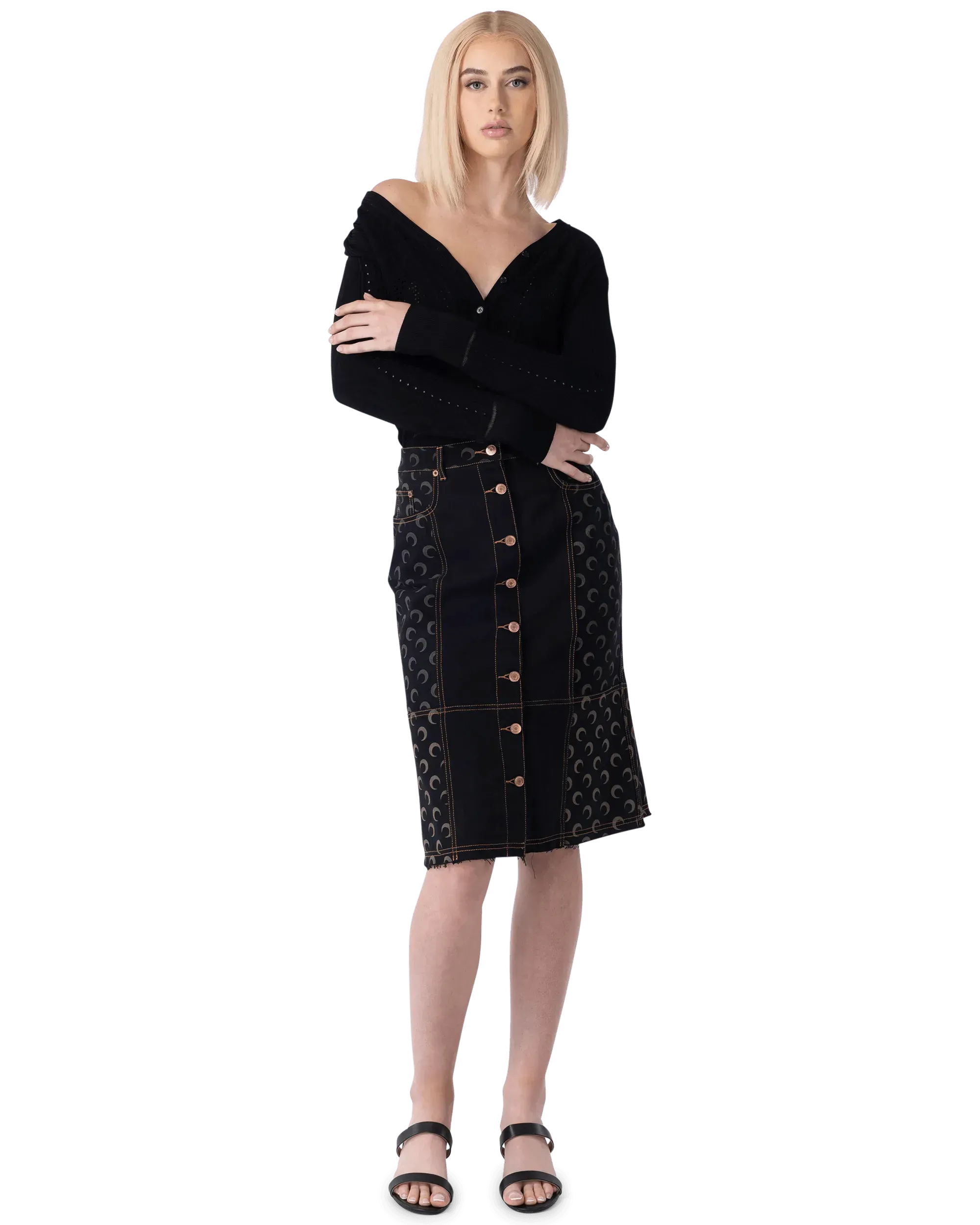 Moon Denim Button-Down Midi Skirt - DIHSAN
