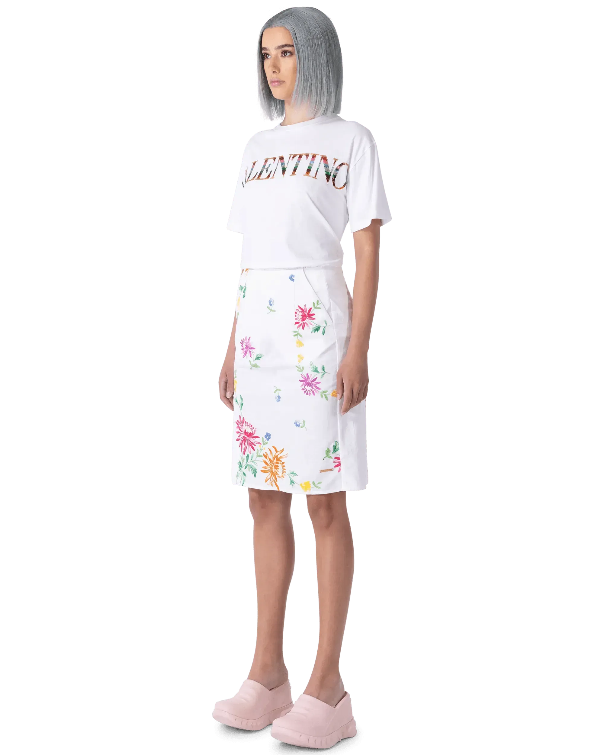 Embroidered Linen Slit Skirt - DIHSAN