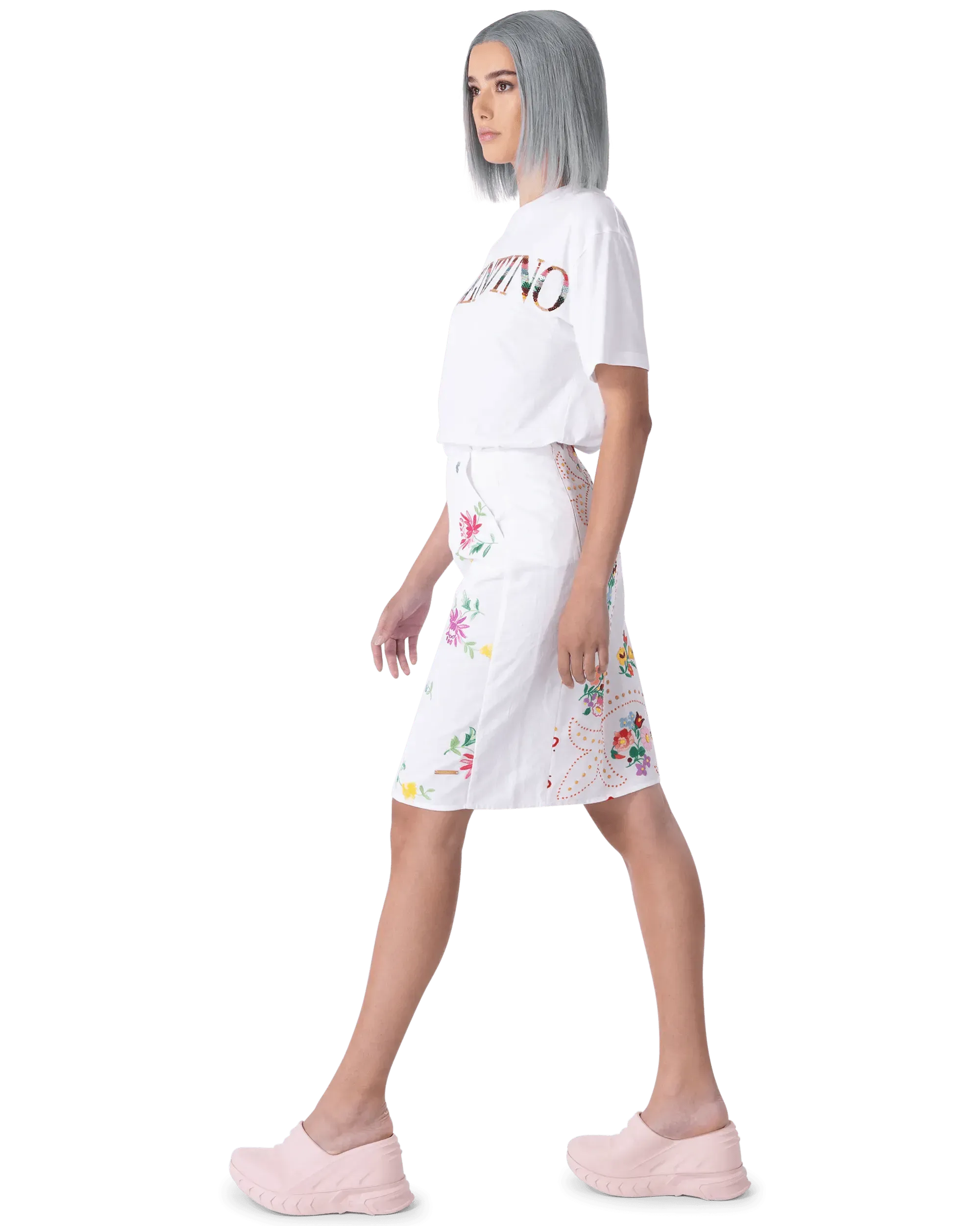 Embroidered Linen Slit Skirt - DIHSAN