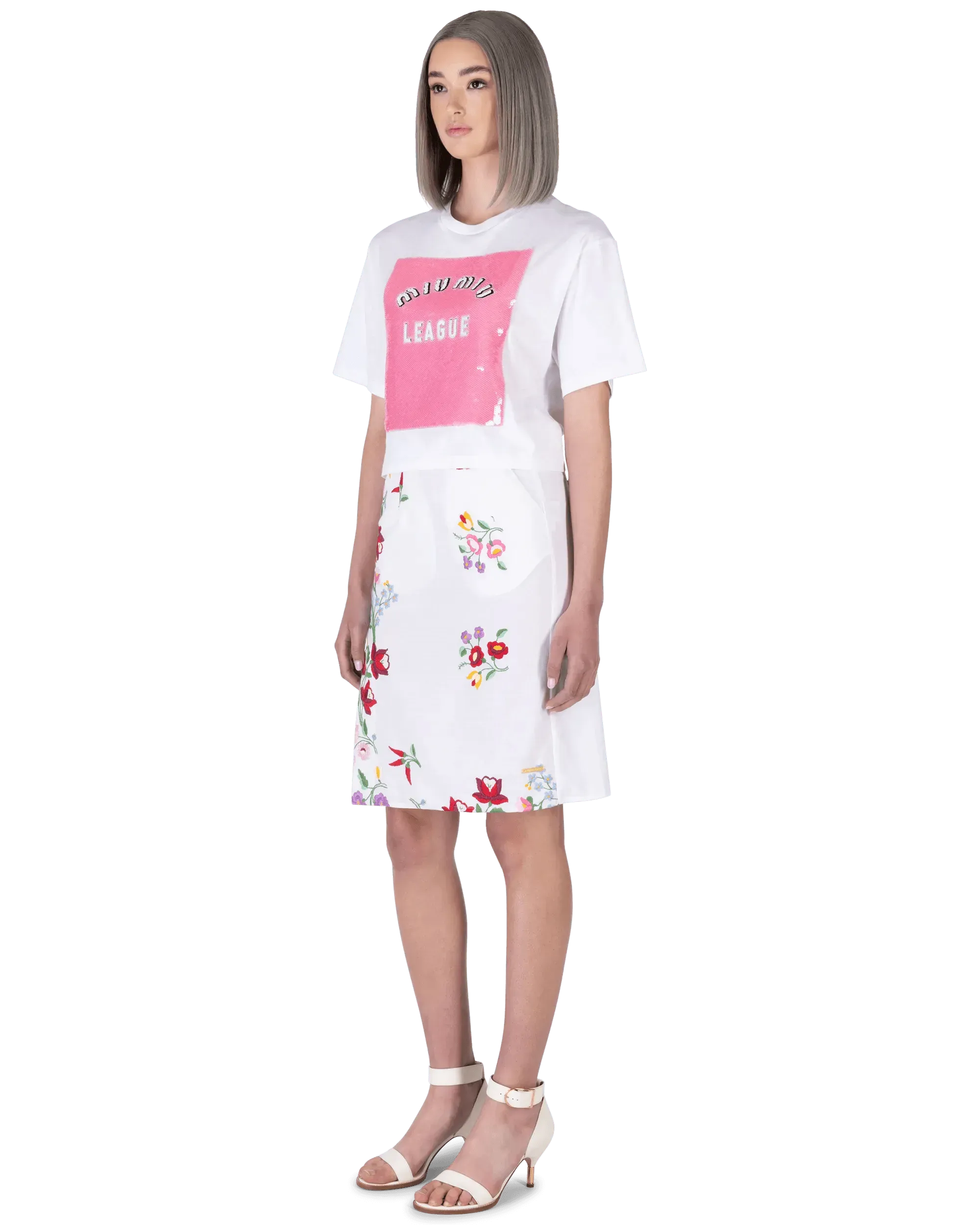 Embroidered Linen Slit Skirt - DIHSAN