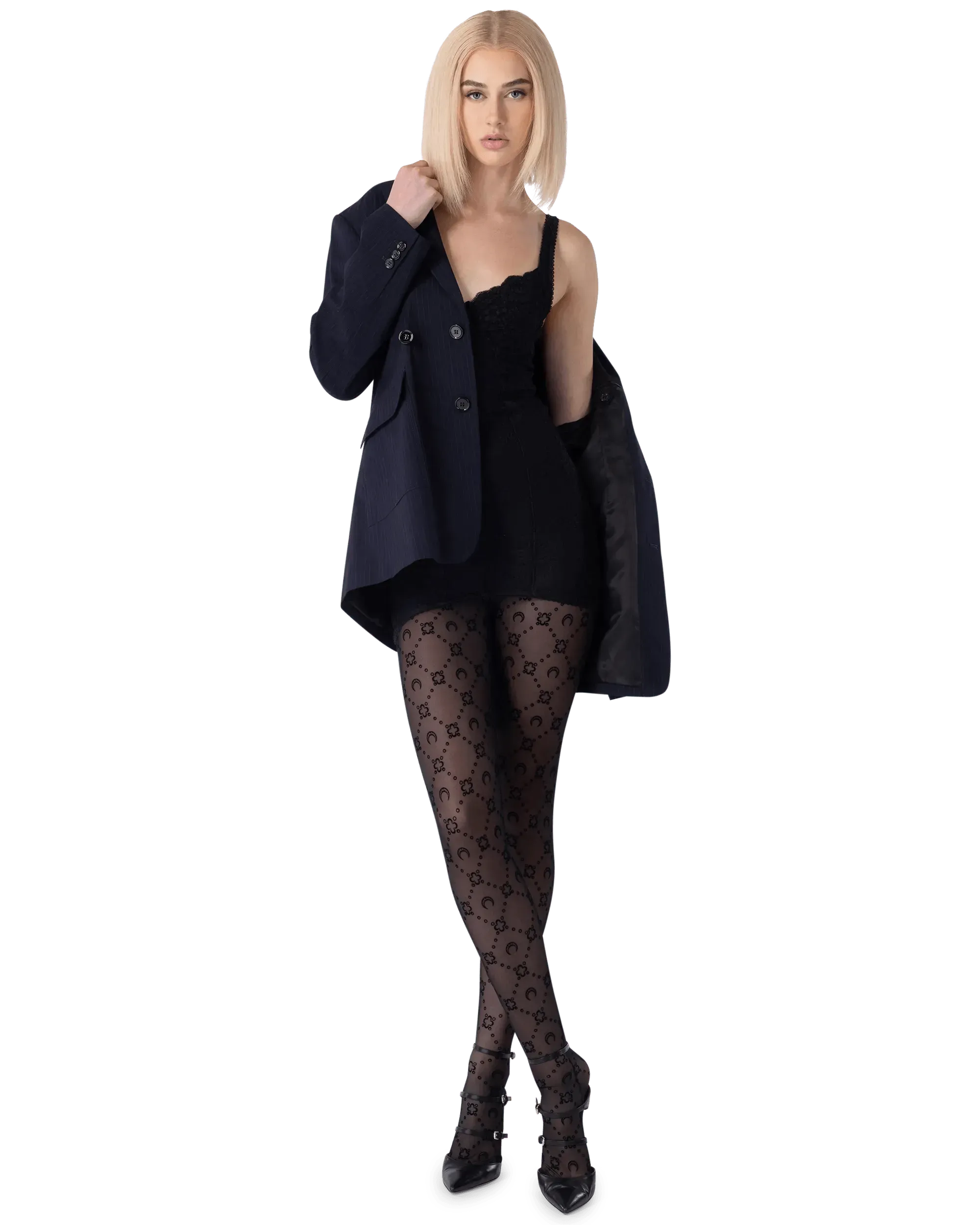 Moonogram Flocked Mesh Tights - DIHSAN