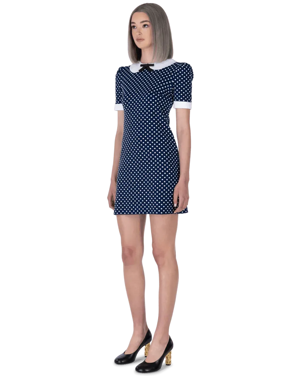 Collared Polka Dot Dress - DIHSAN