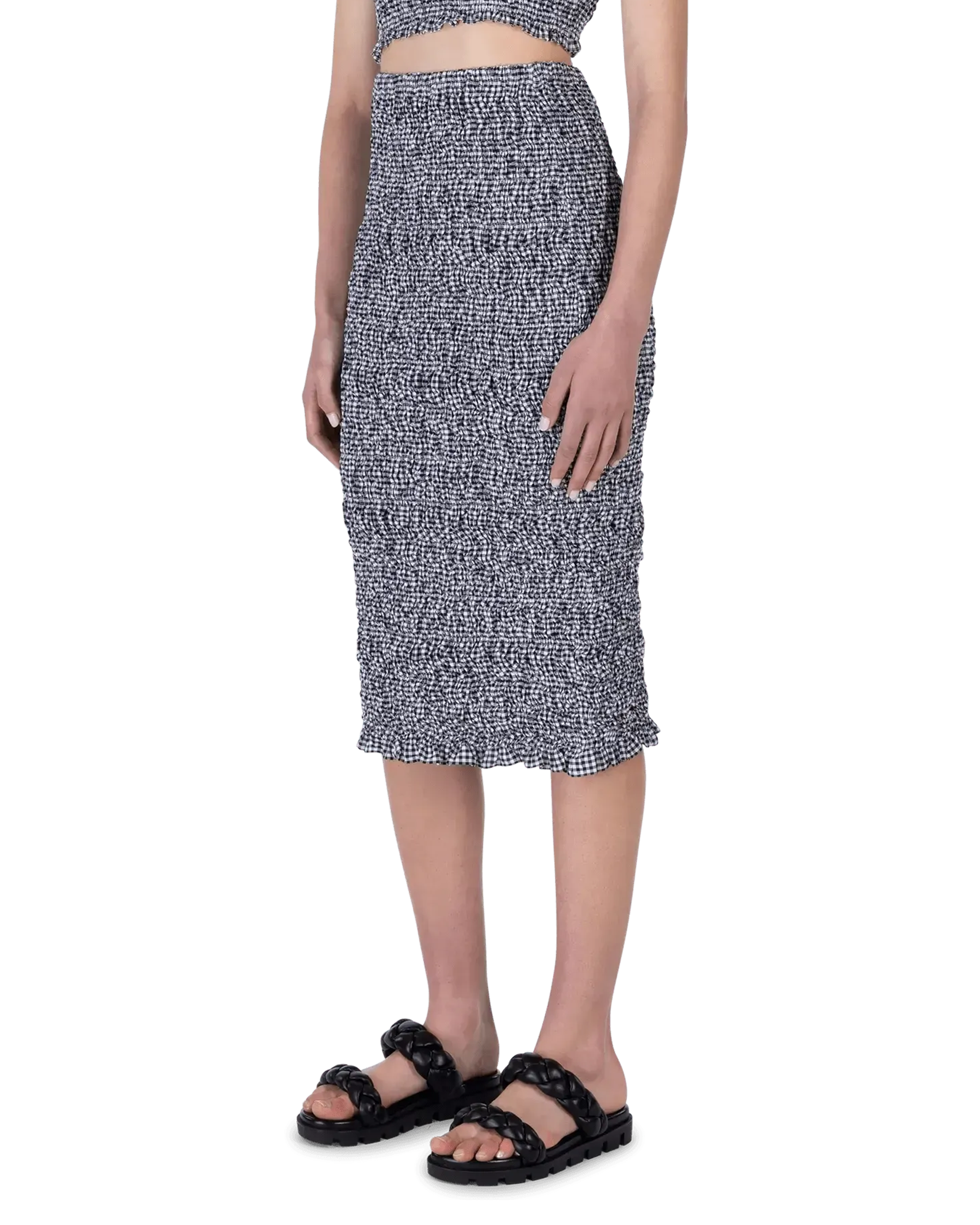 Scrunched Gingham Midi Skirt