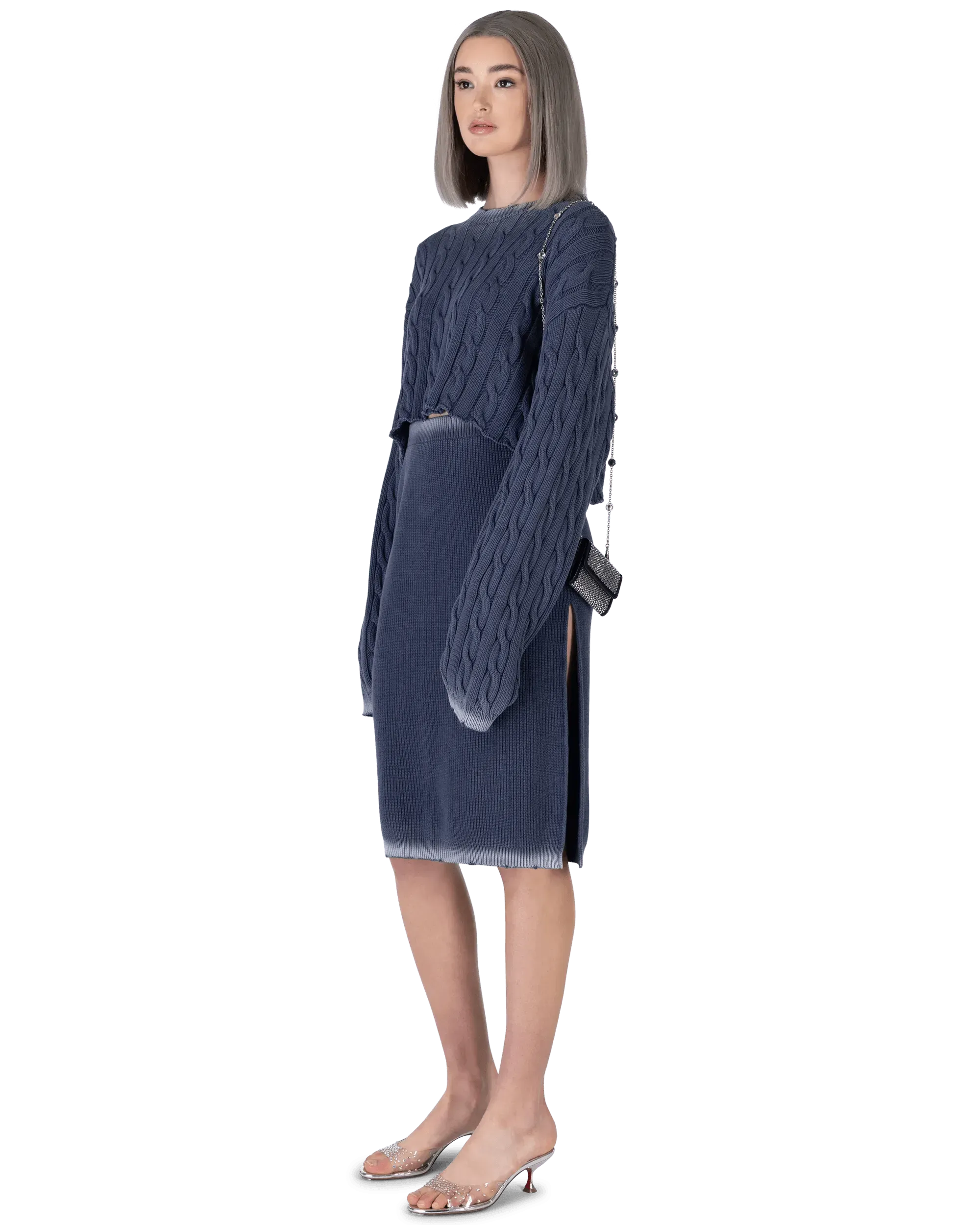 Cotton Ribbed Midi Skirt - DIHSAN