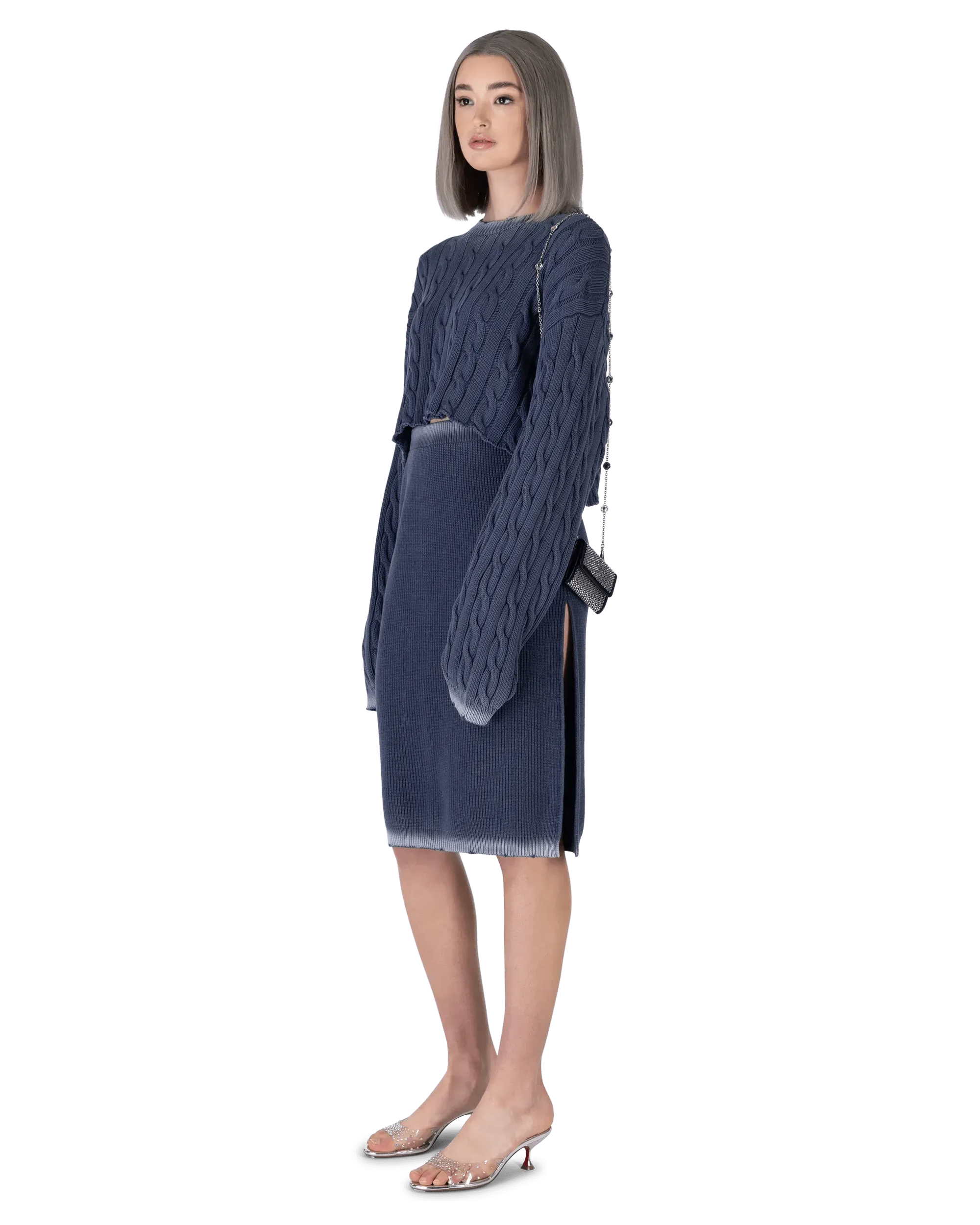 Cotton Ribbed Midi Skirt