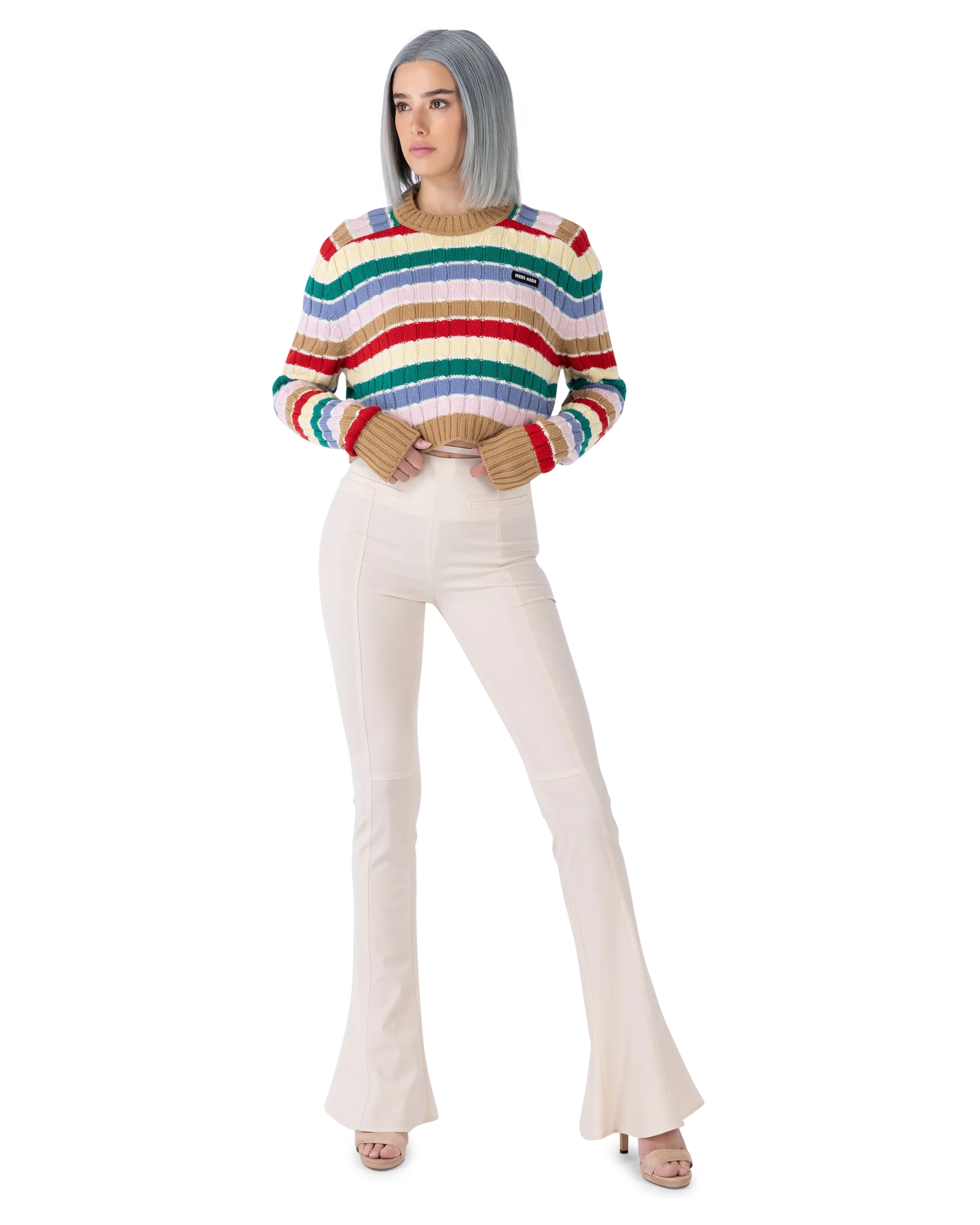 Cashmere Striped F5 Crop Top Sweater
