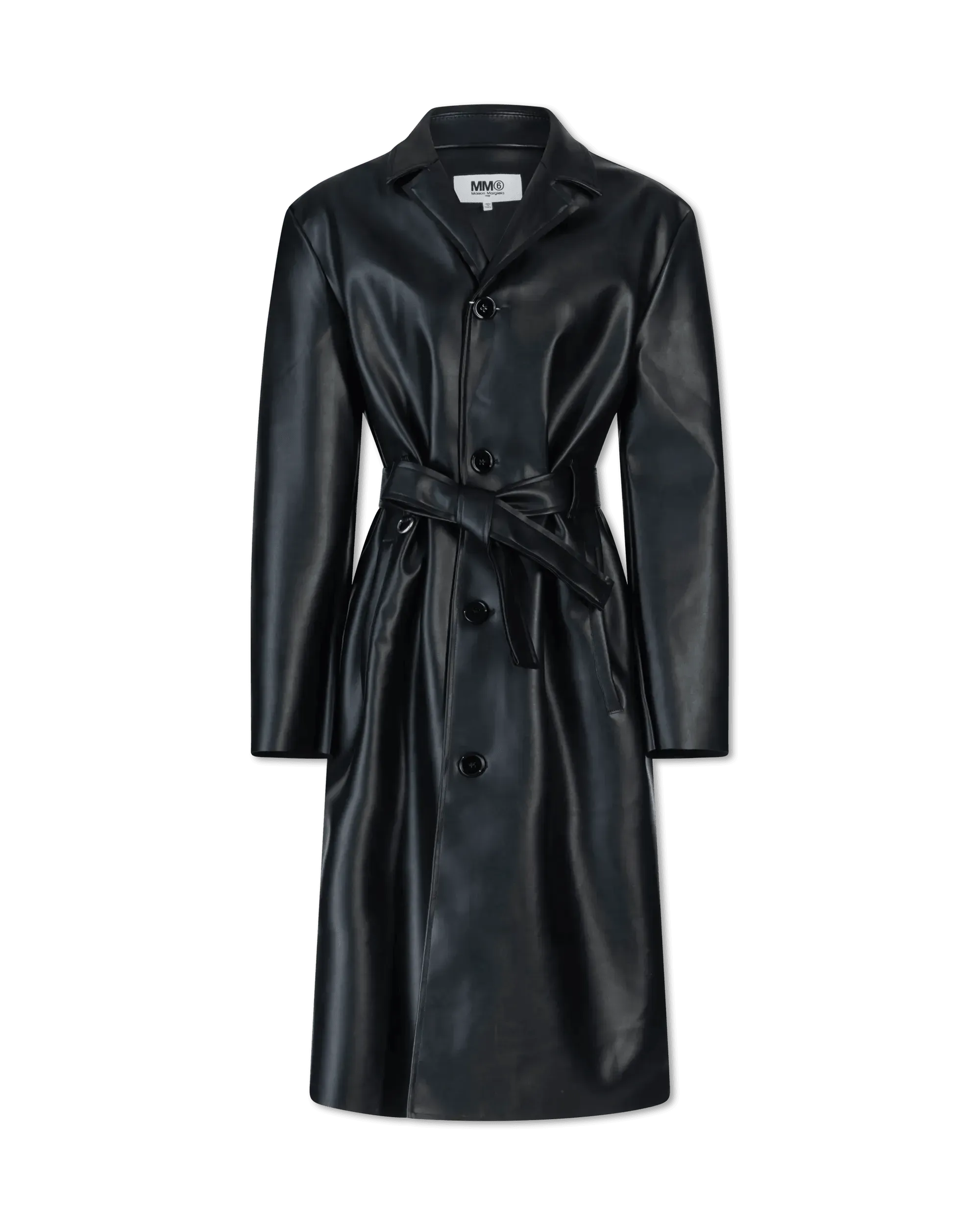 Belted Faux Leather Trench Coat - DIHSAN