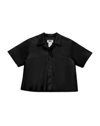 Faux Leather Boxy Shirt - DIHSAN