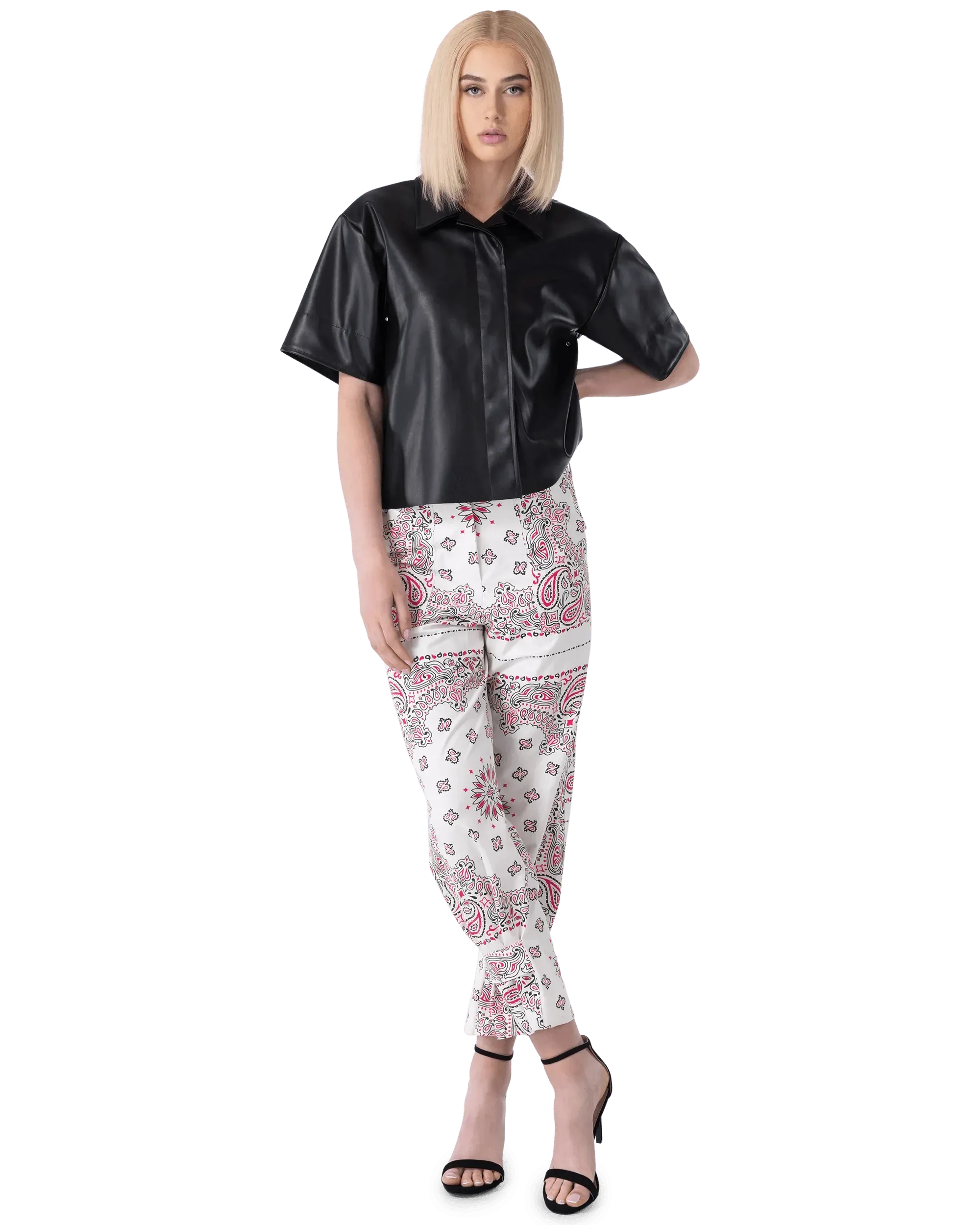 Faux Leather Boxy Shirt - DIHSAN