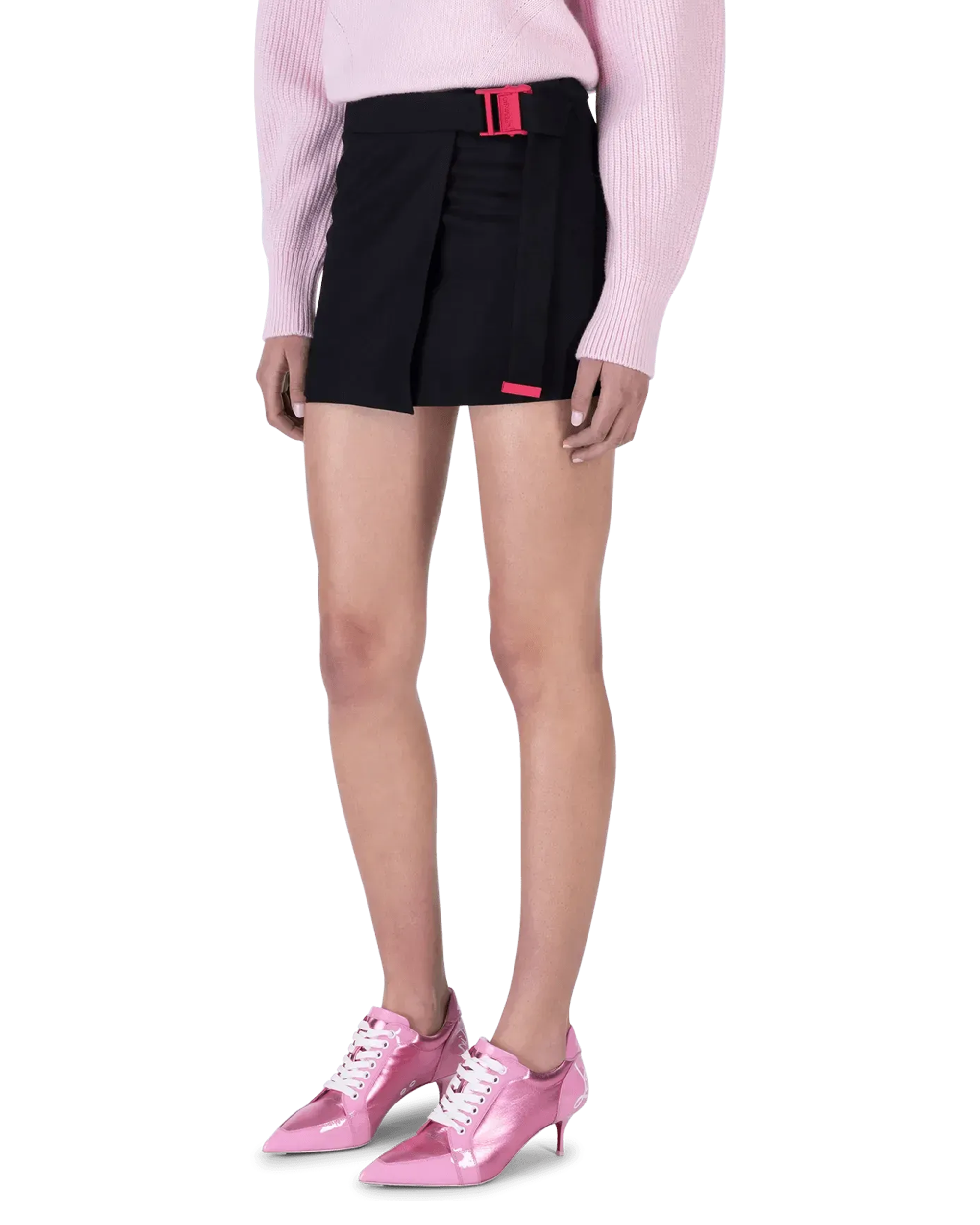 Asymmetric Belted Mini Skirt