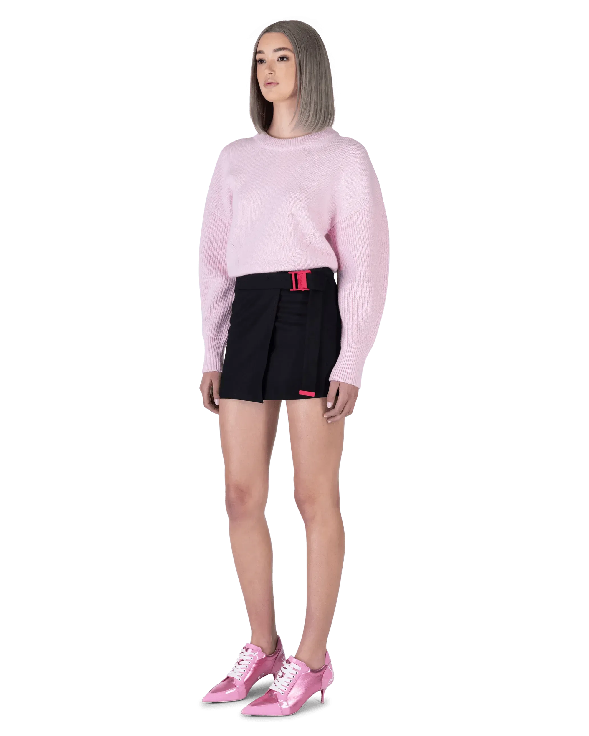 Asymmetric Belted Mini Skirt