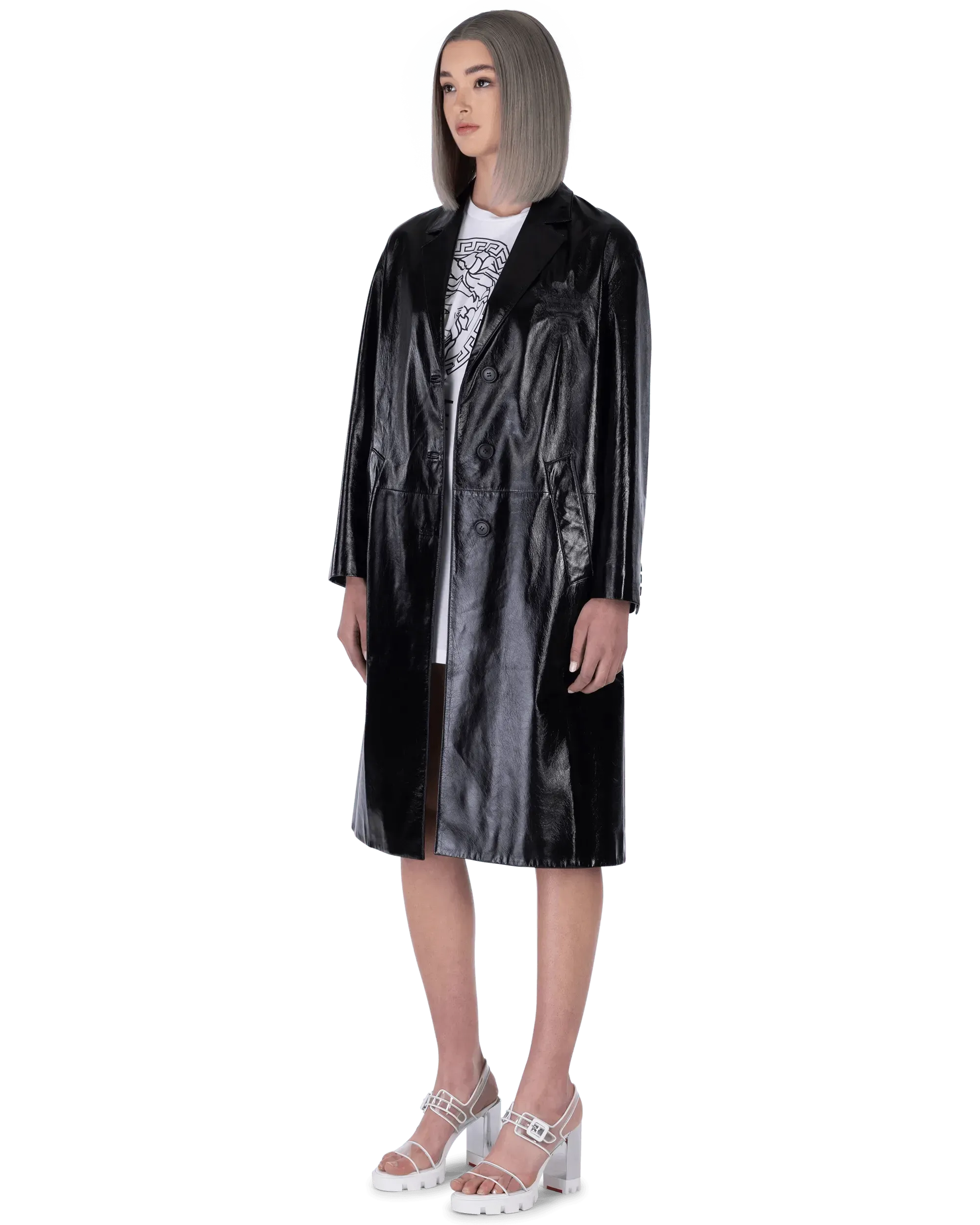 Relaxed Fit Patent Leather Coat - DIHSAN