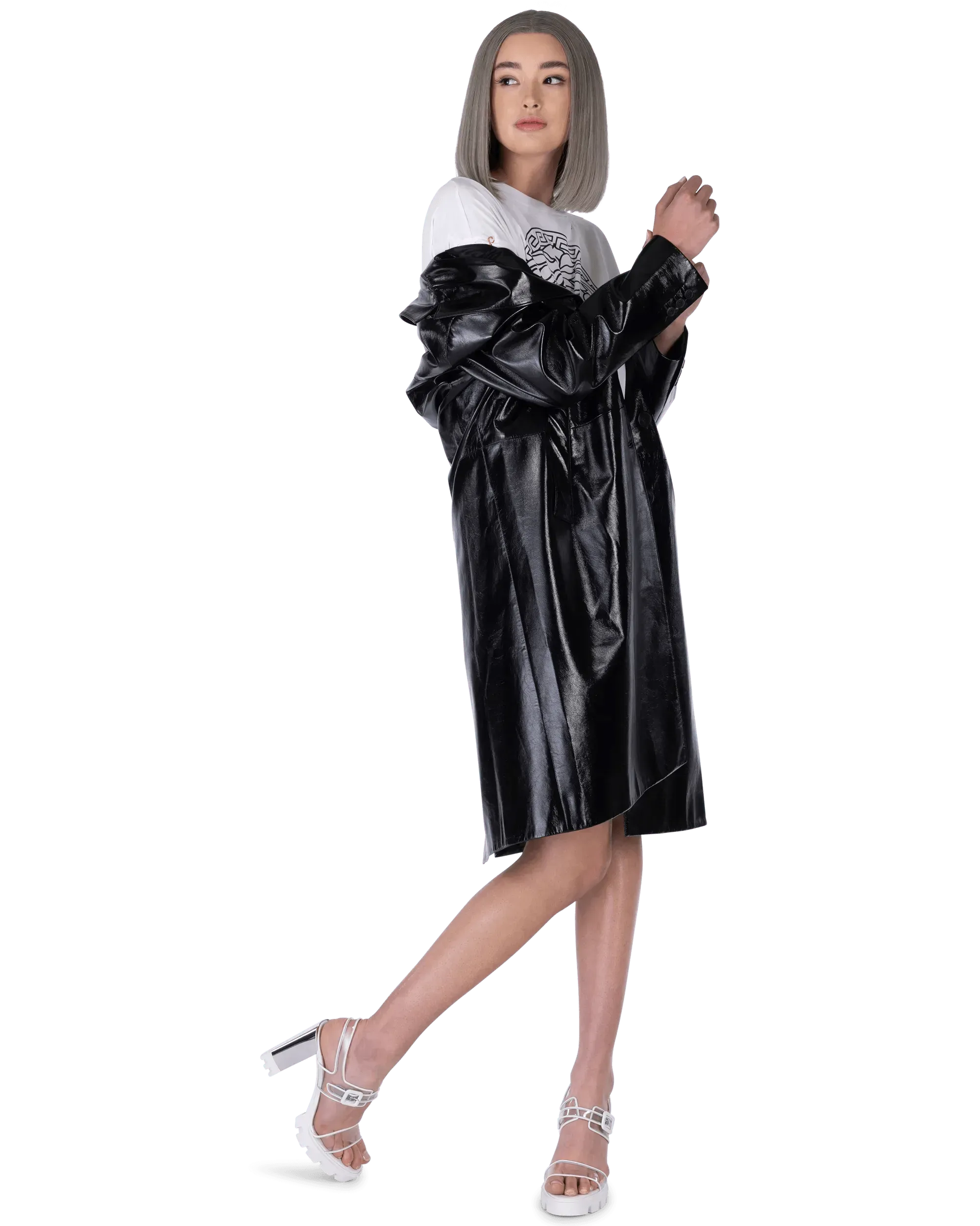 Relaxed Fit Patent Leather Coat - DIHSAN