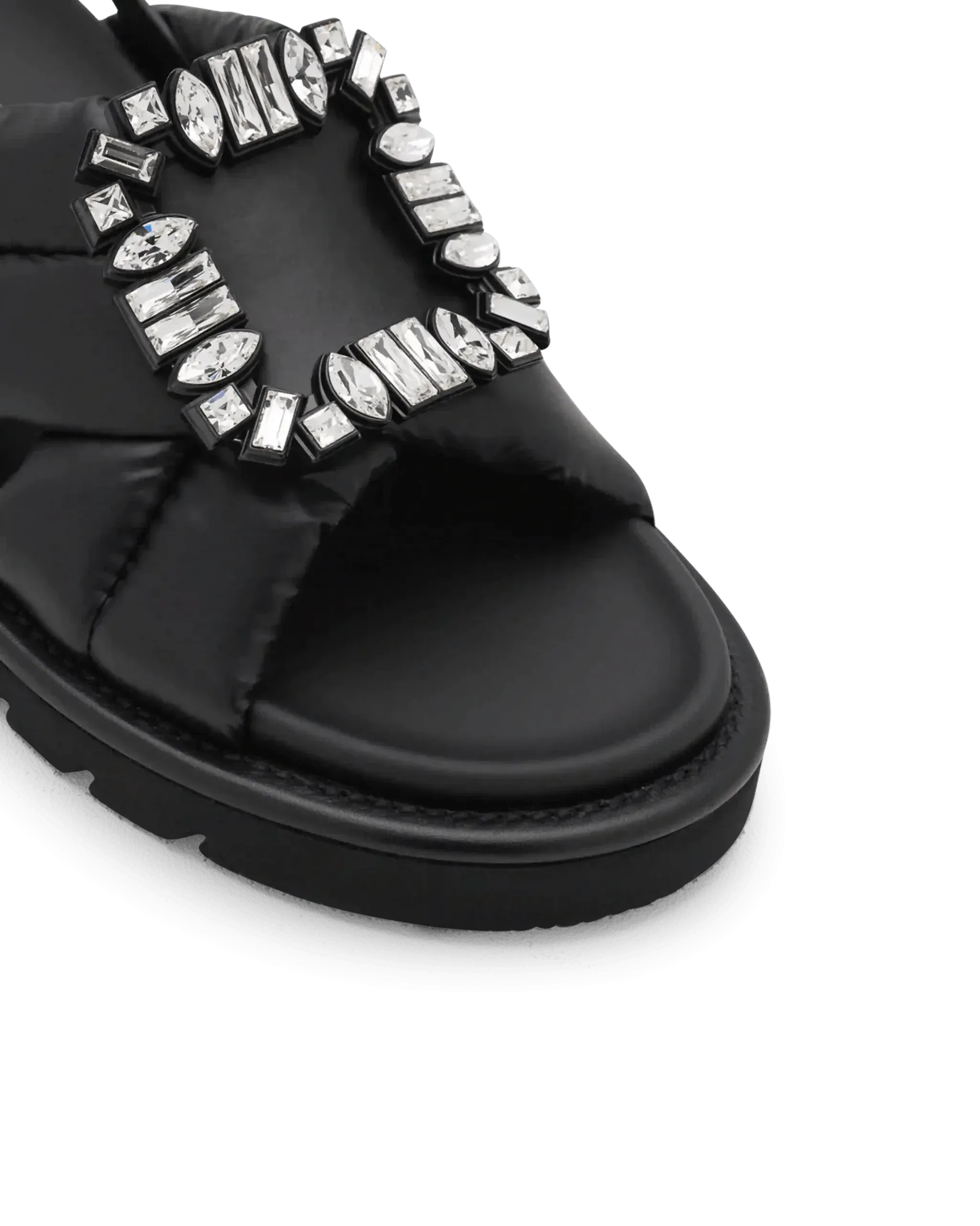 Viv Winter Puffy Strass Buckle Sandals - DIHSAN