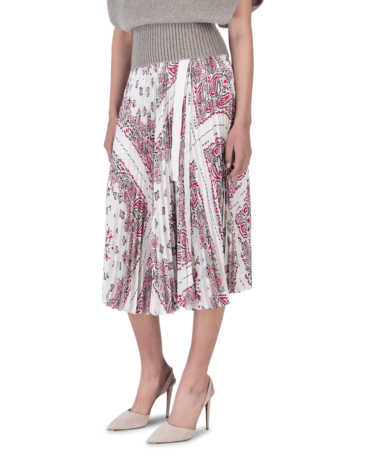 Sacai Pleated Skirt Paisley Print | Multicolor Midi | DIHSAN