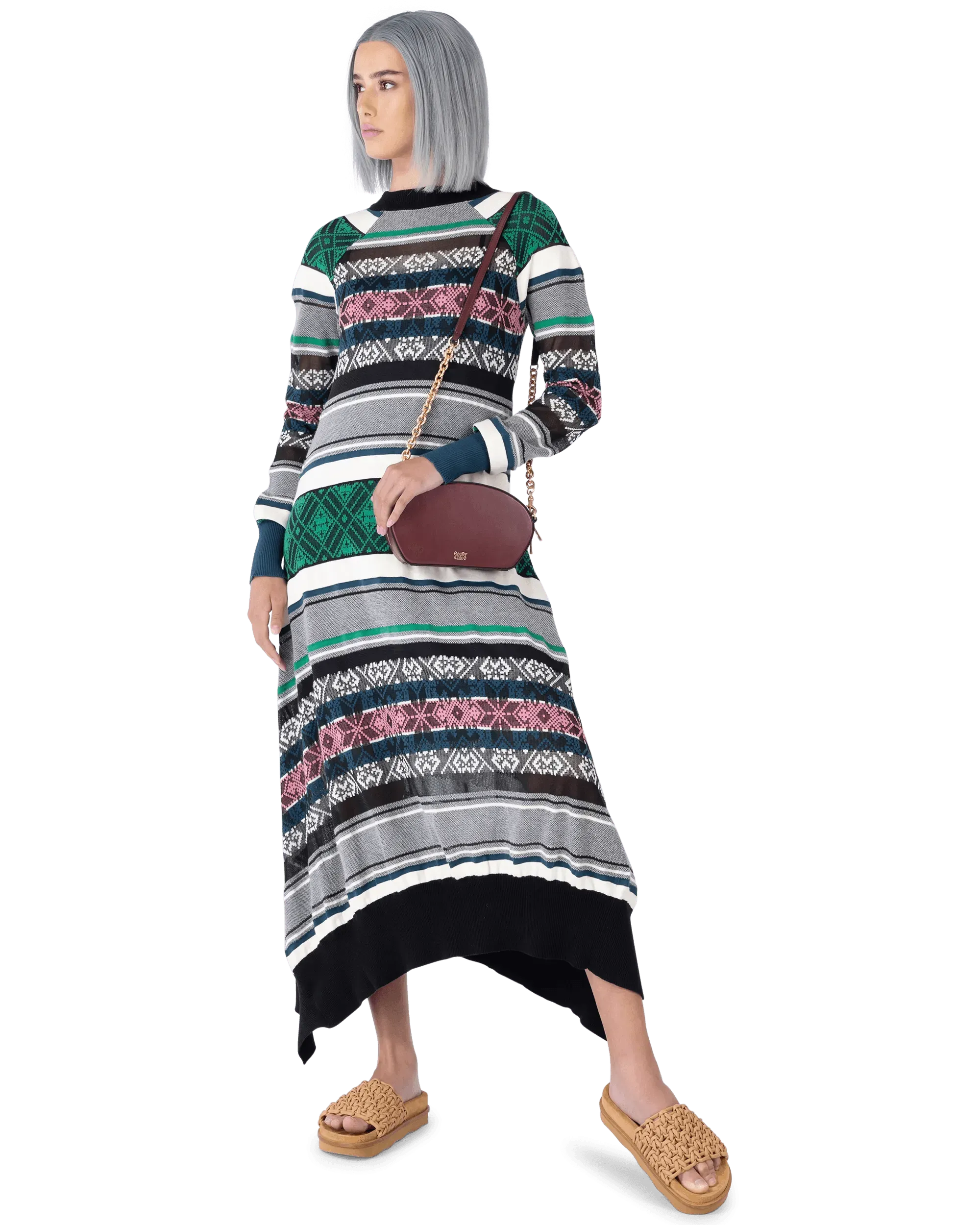 Jacquard Knit Sweater Dress - DIHSAN