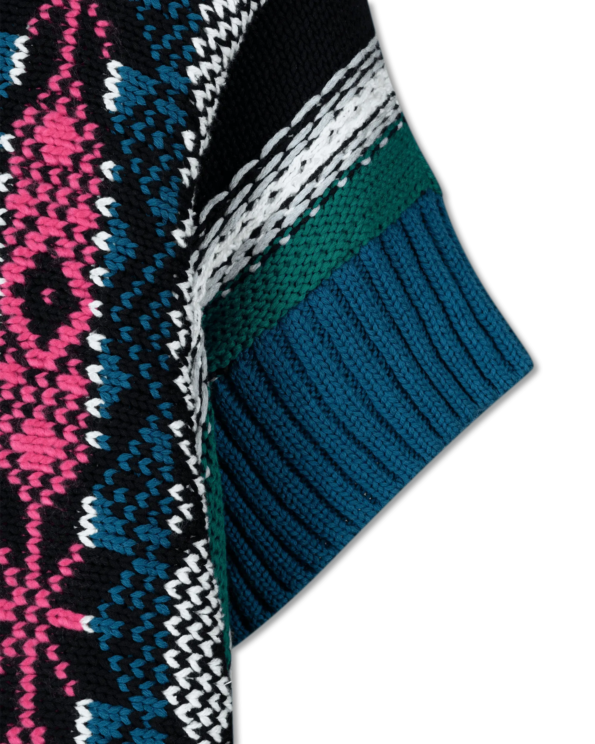 Short Sleeve Jacquard Knit Sweater - DIHSAN