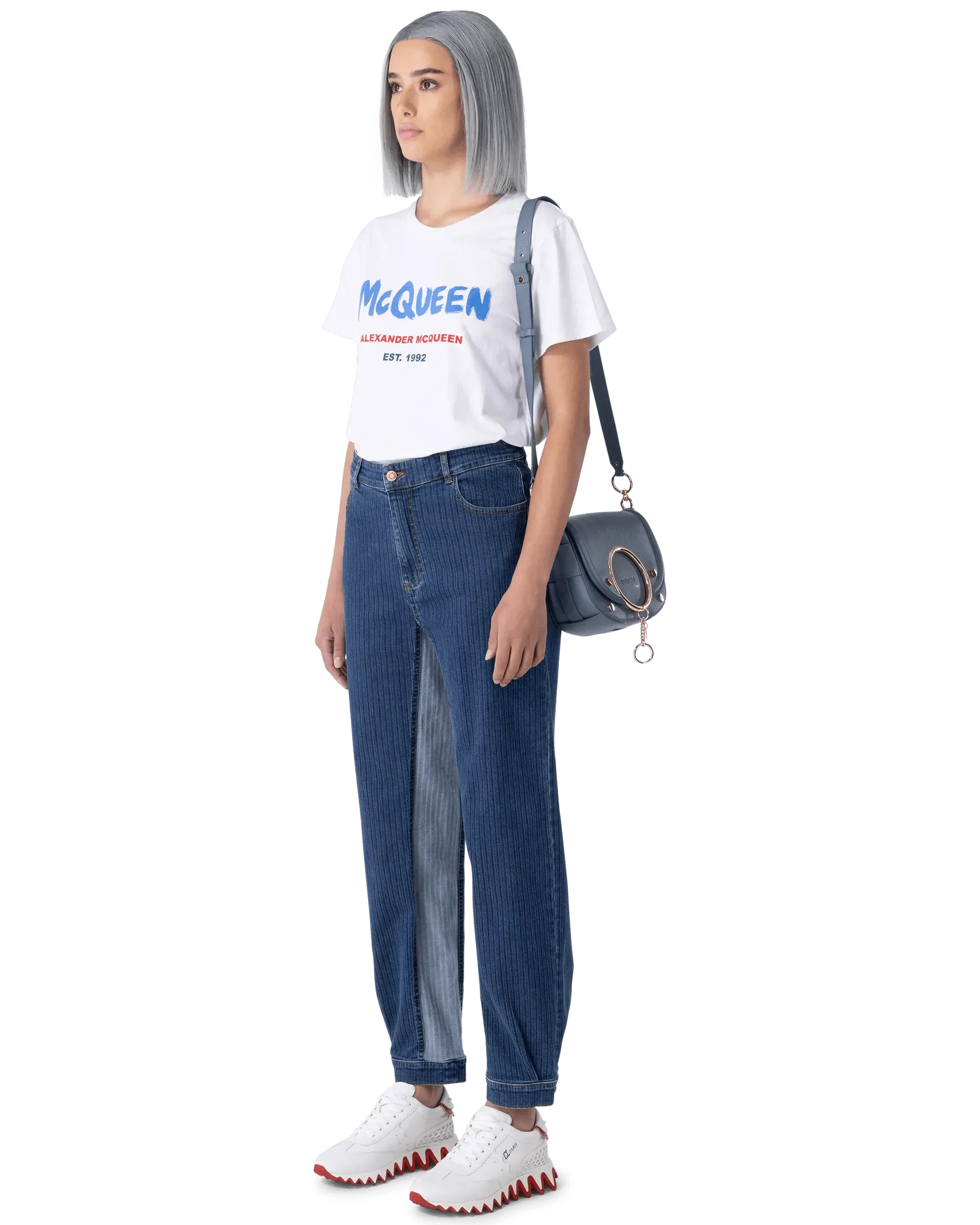 High Waisted Striped Straight Leg Jeans - DIHSAN