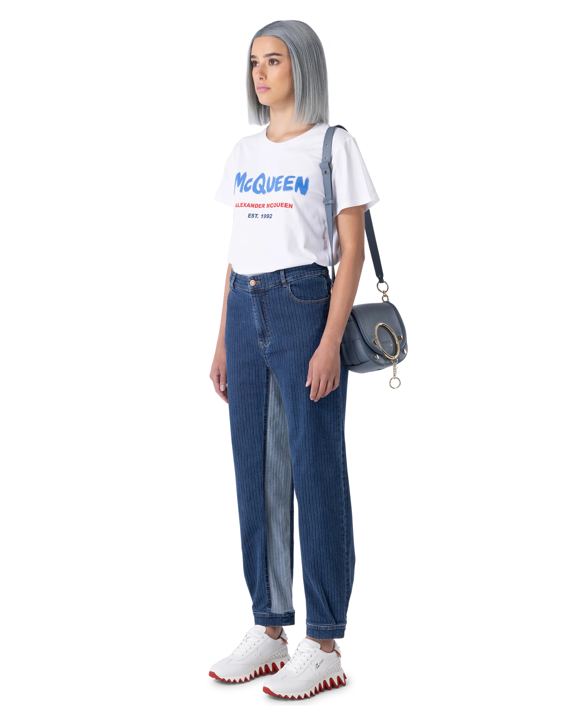 High Waisted Striped Straight Leg Jeans