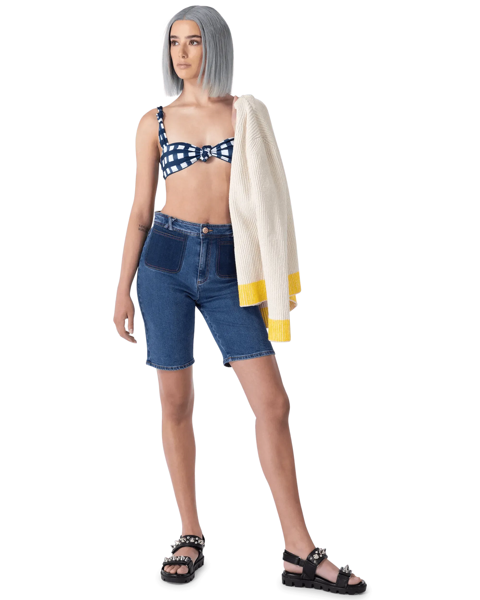 Organic Knee Length Denim Shorts - DIHSAN