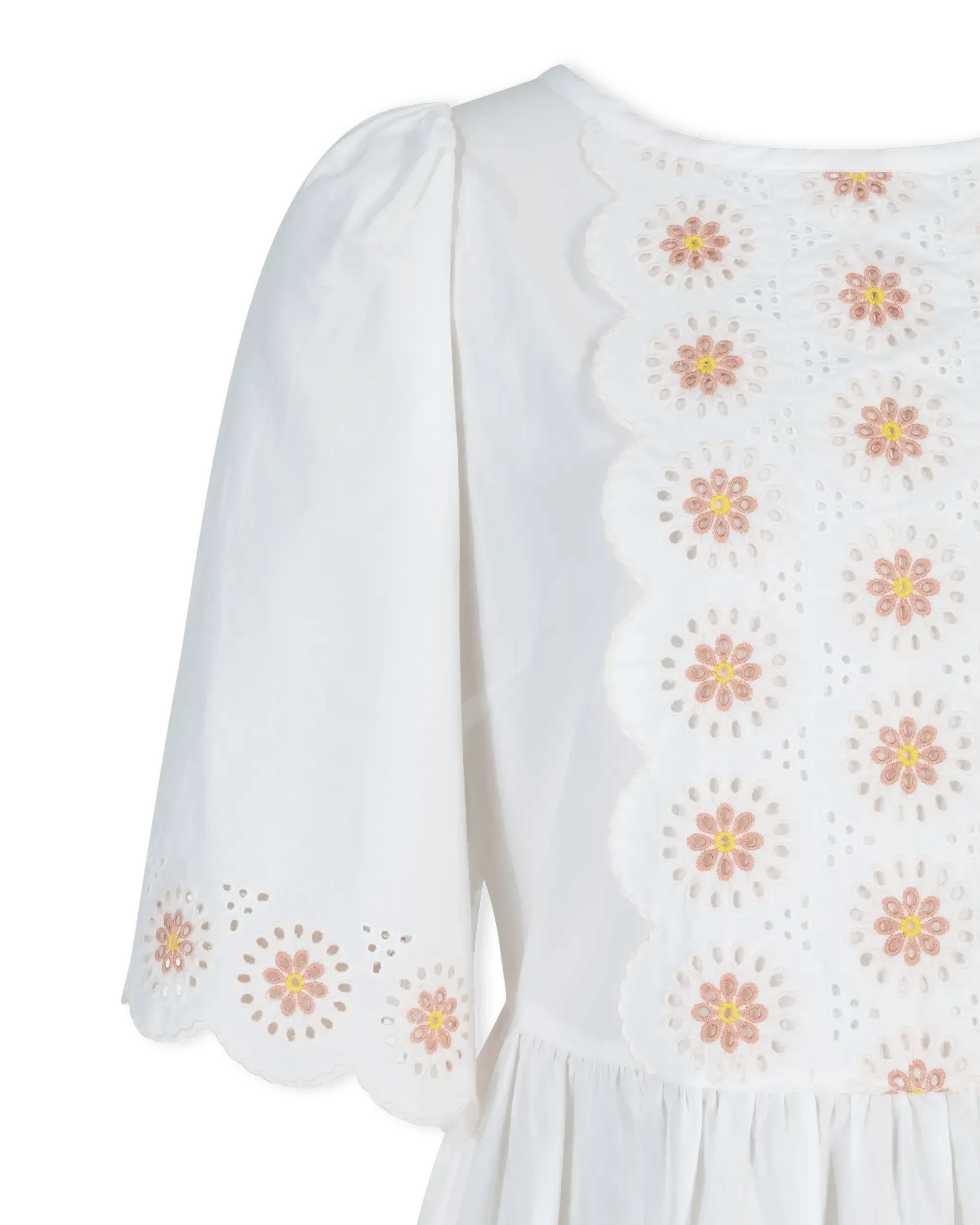Floral Embroidered Short Sleeve Dress - DIHSAN