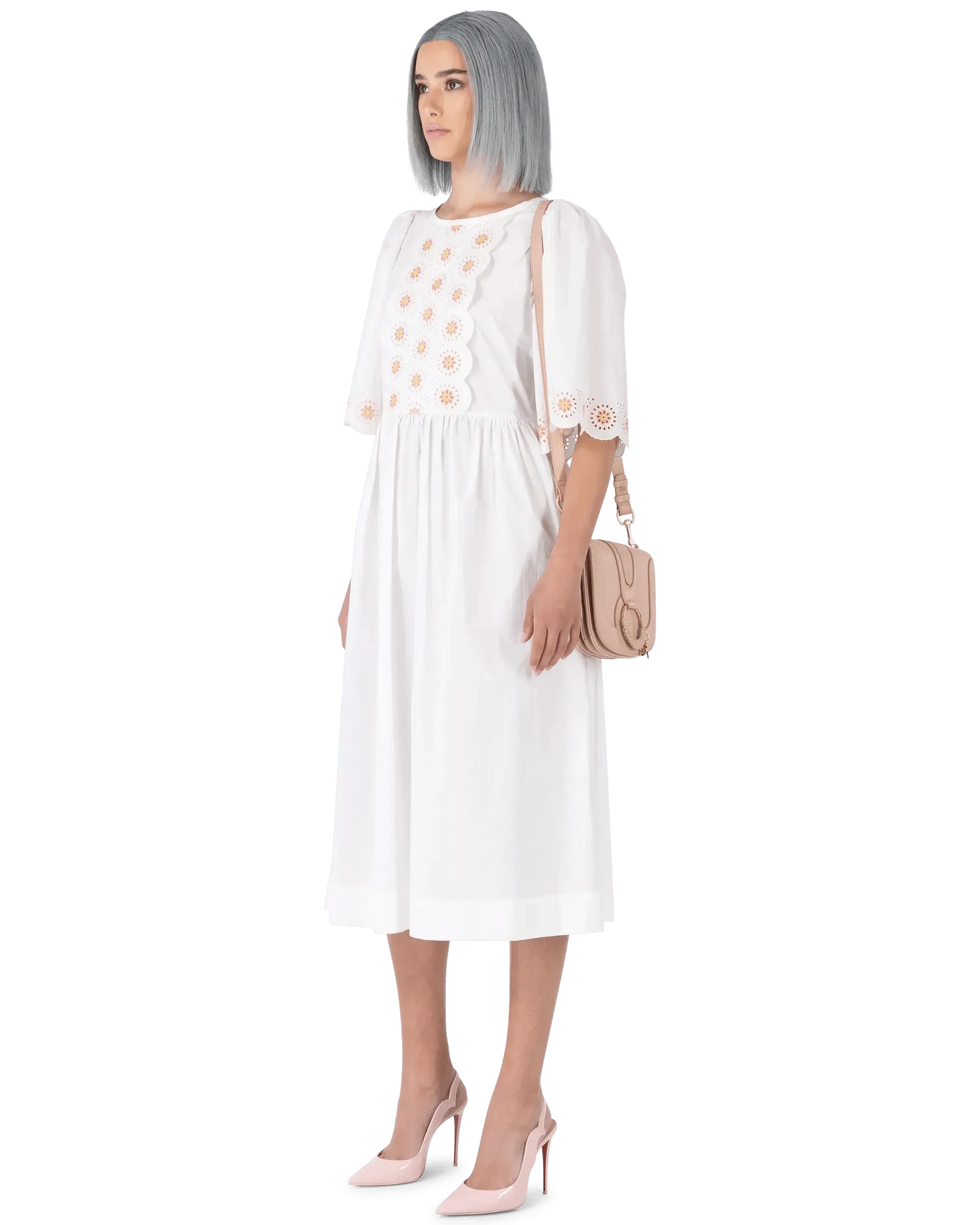 Floral Embroidered Short Sleeve Dress - DIHSAN
