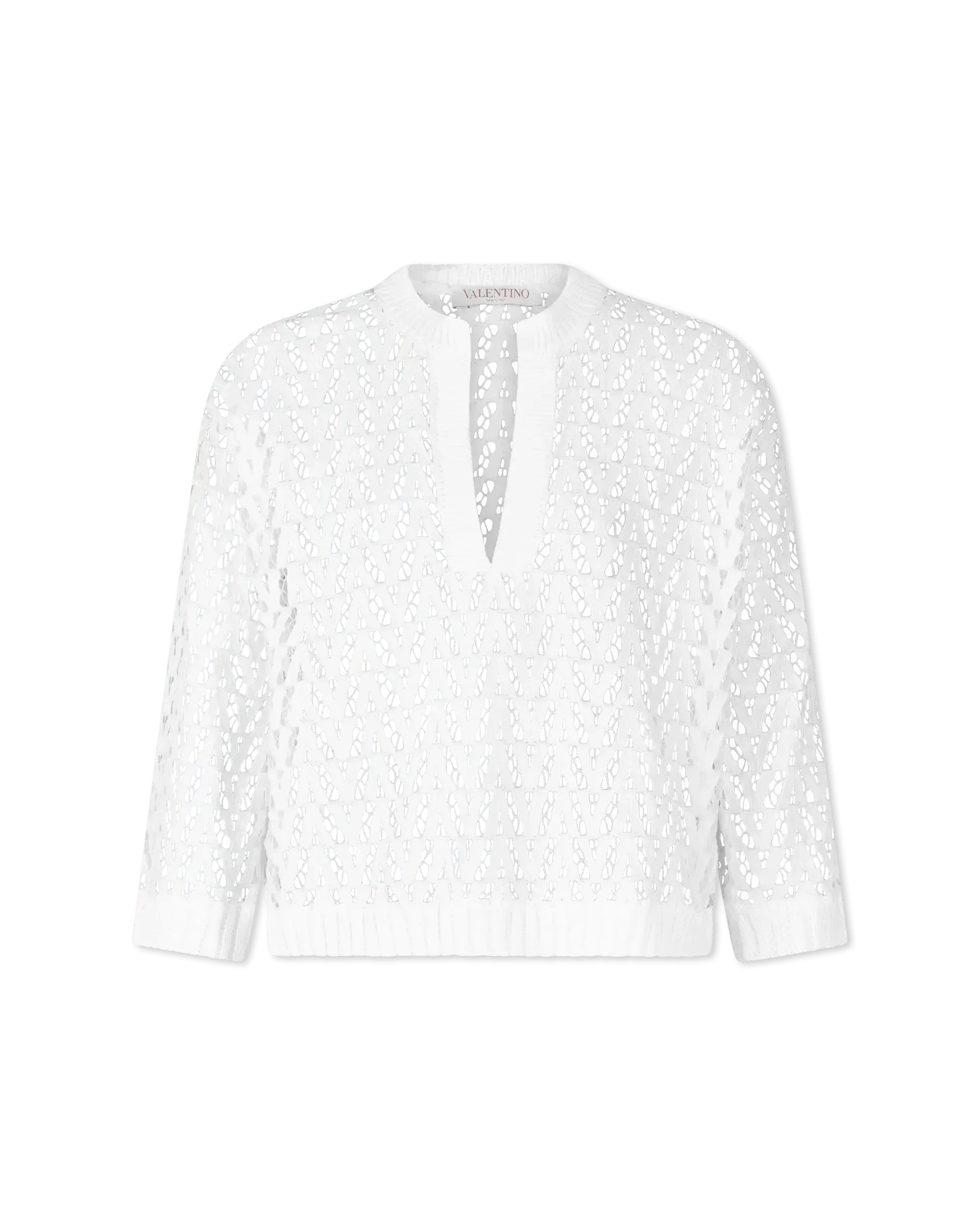V Pattern Lace Long Sleeve Top - DIHSAN