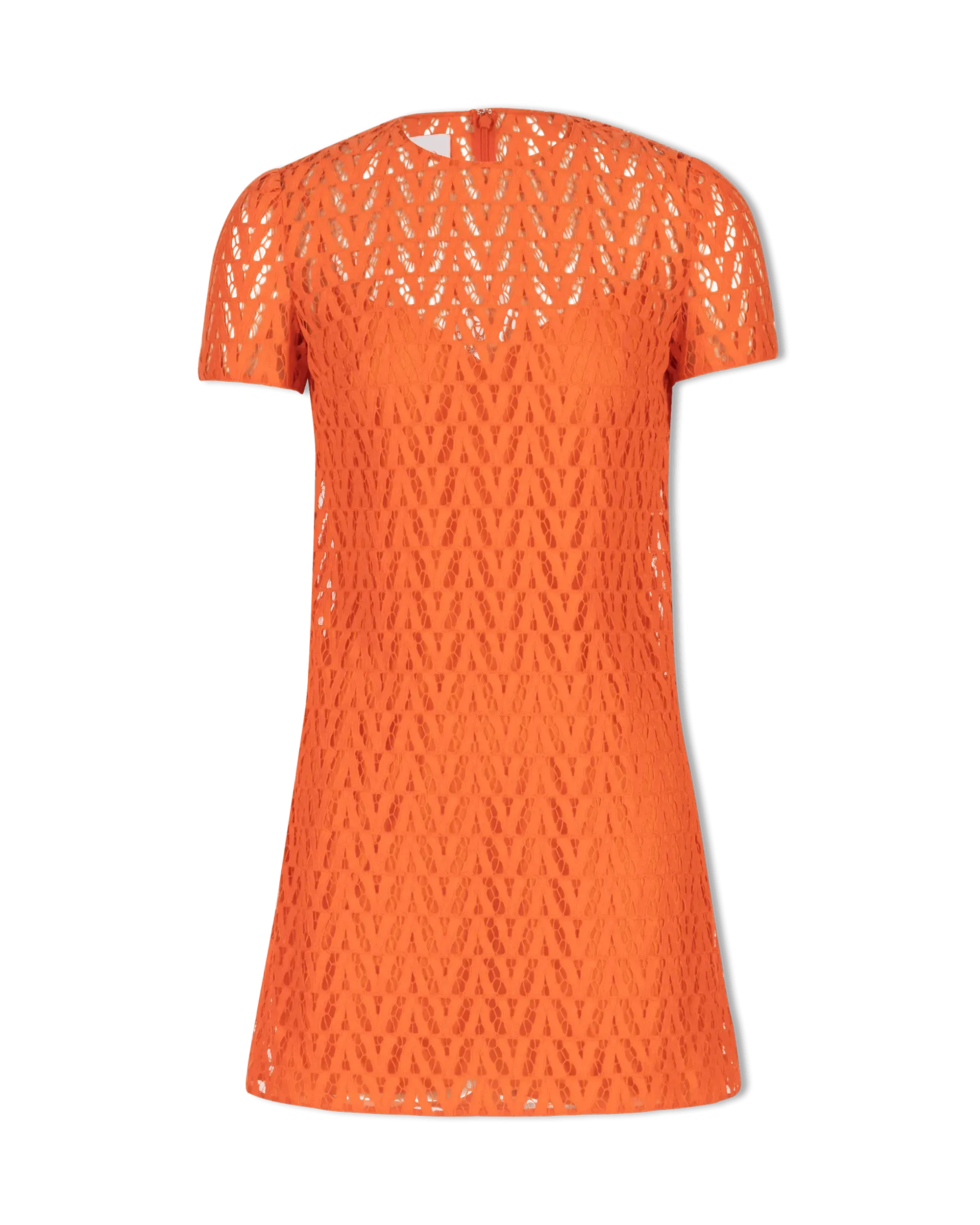 V Pattern Lace Short Sleeve Mini Dress - DIHSAN