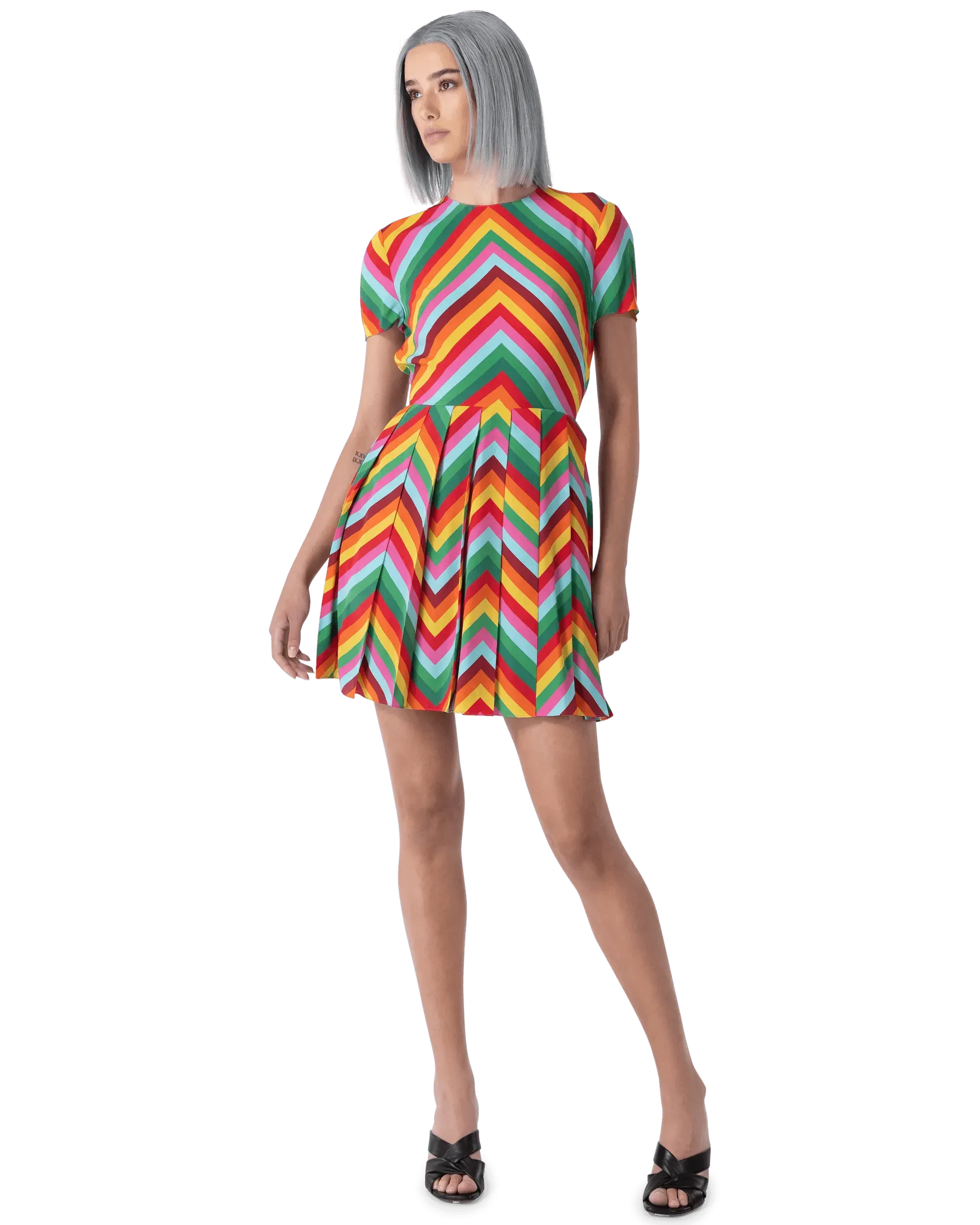 Optical Multicolor Printed Mini Dress - DIHSAN