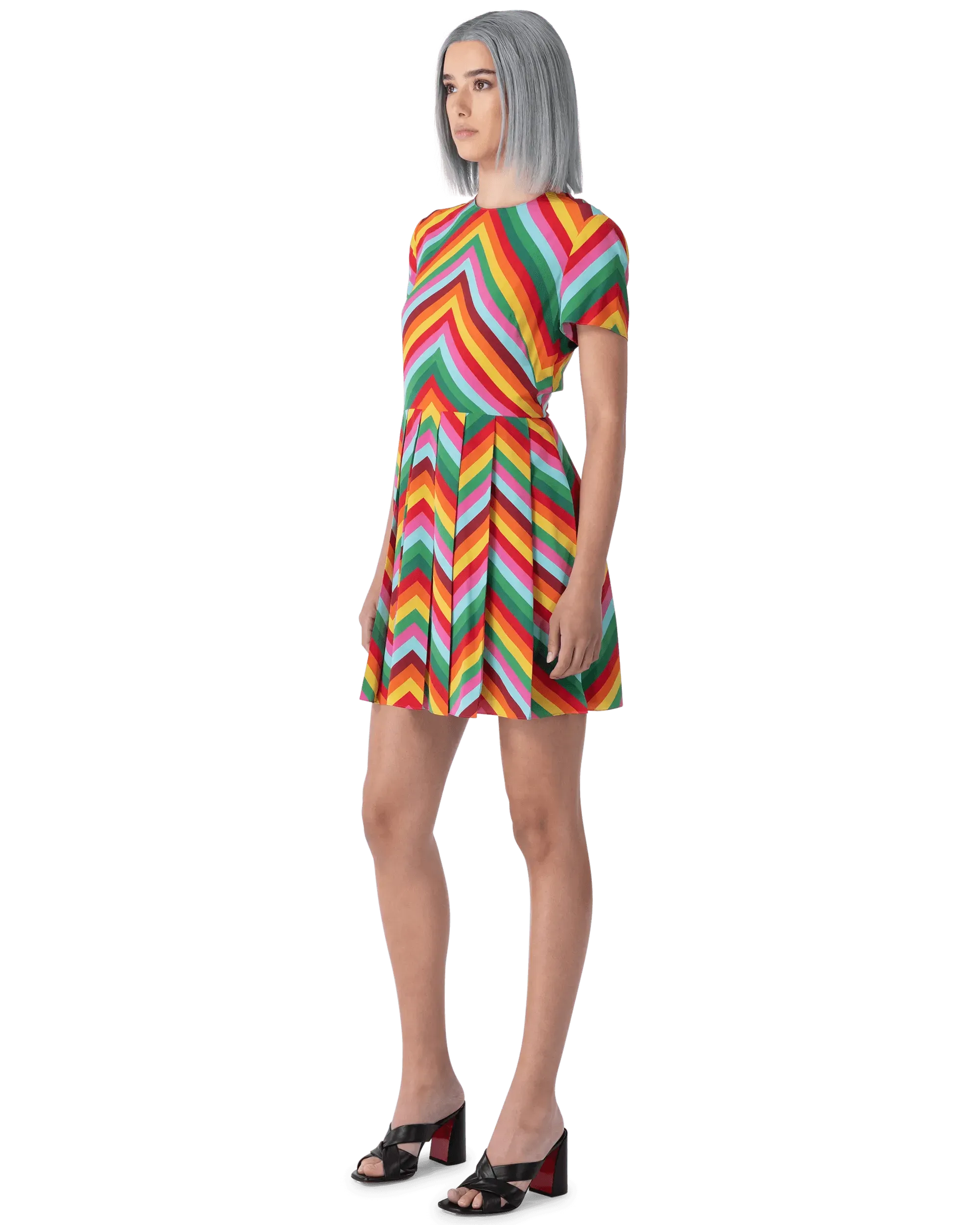 Optical Multicolor Printed Mini Dress - DIHSAN