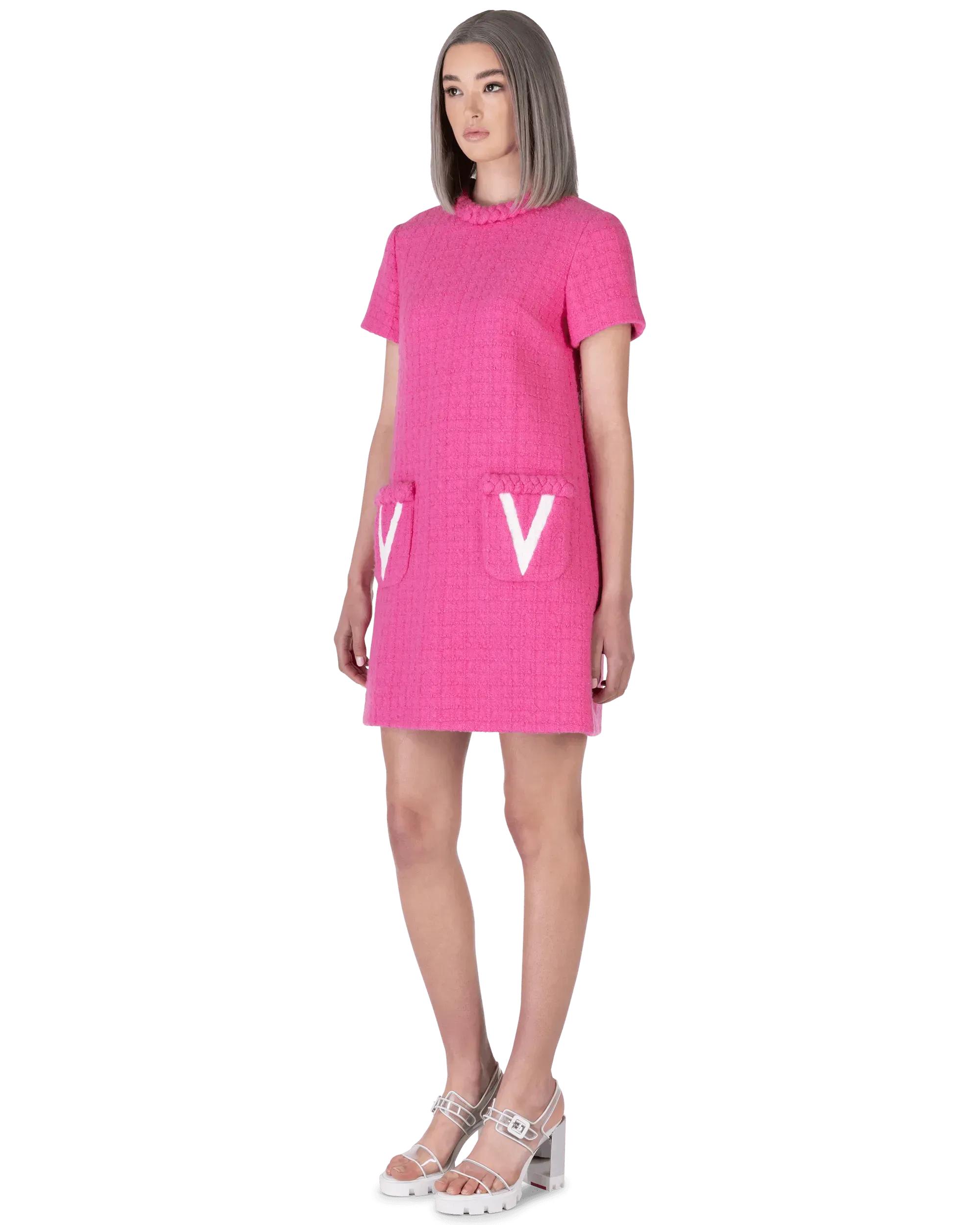 V Logo Tweed Mini Dress - DIHSAN