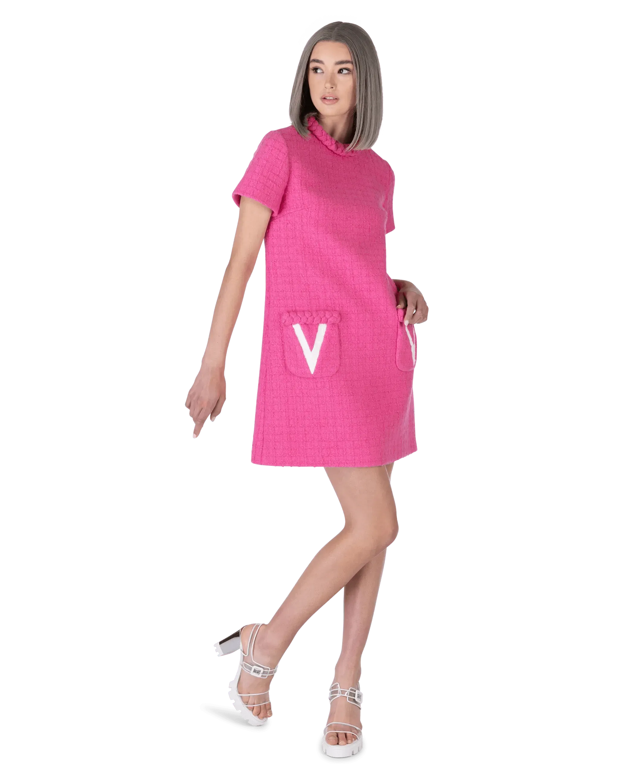 V Logo Tweed Mini Dress