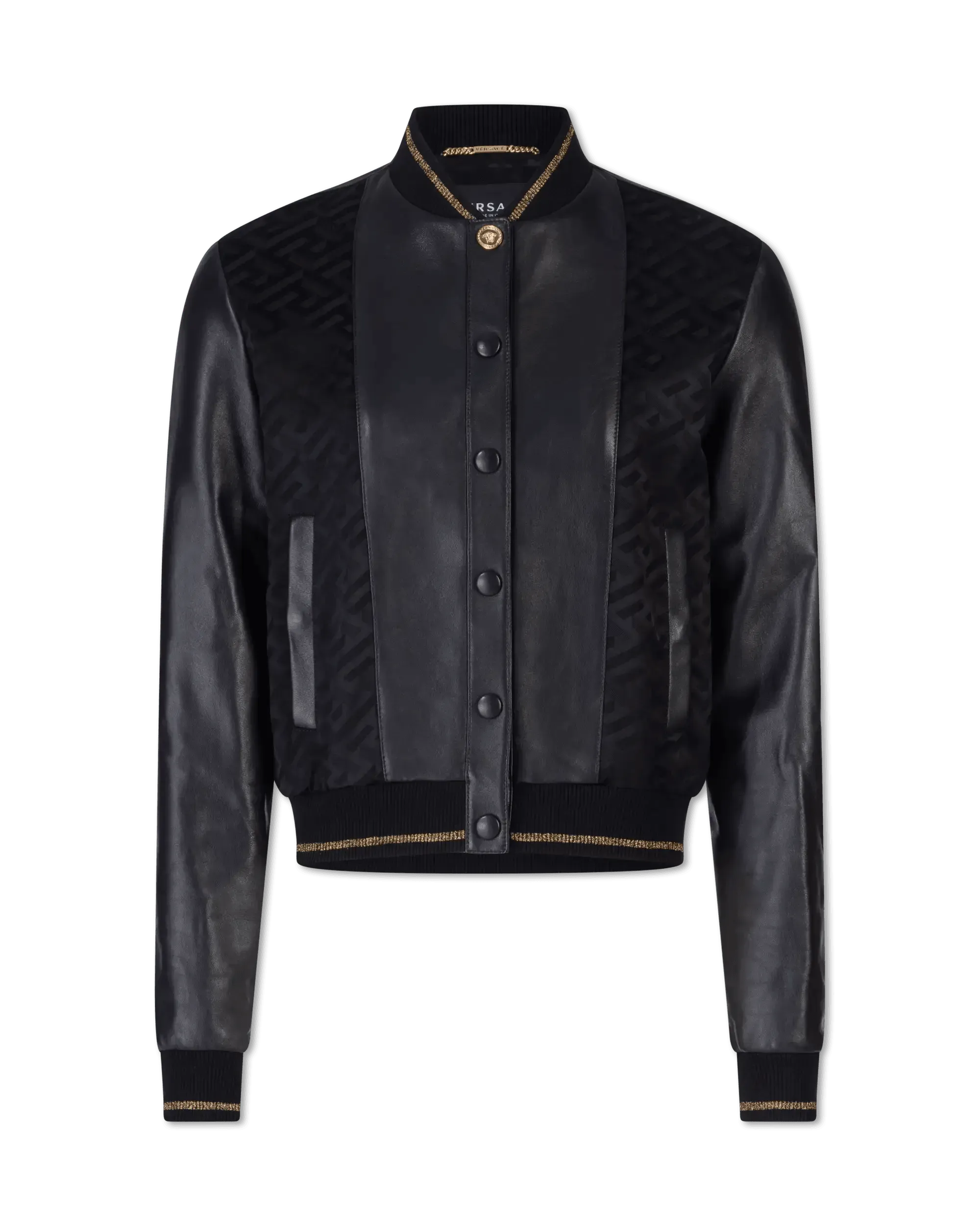Jacquard Monogram Leather Bomber Jacket - DIHSAN