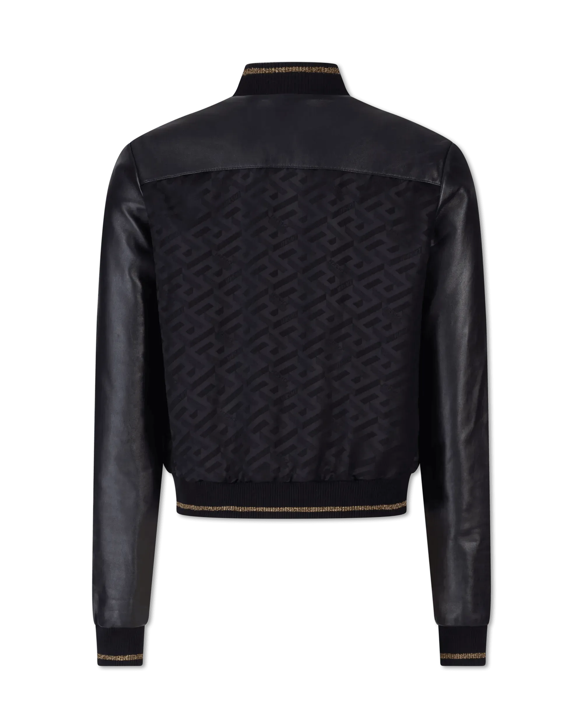 Jacquard Monogram Leather Bomber Jacket - DIHSAN