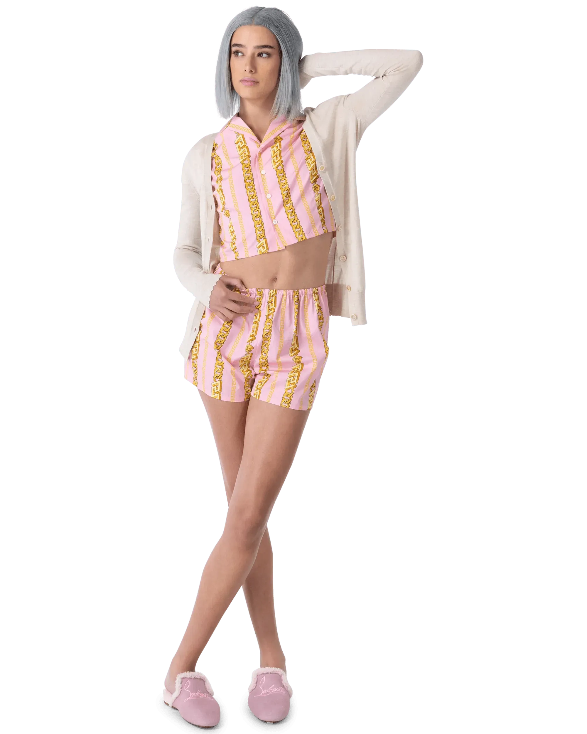 Chain Print Cotton Pyjama Shorts - DIHSAN