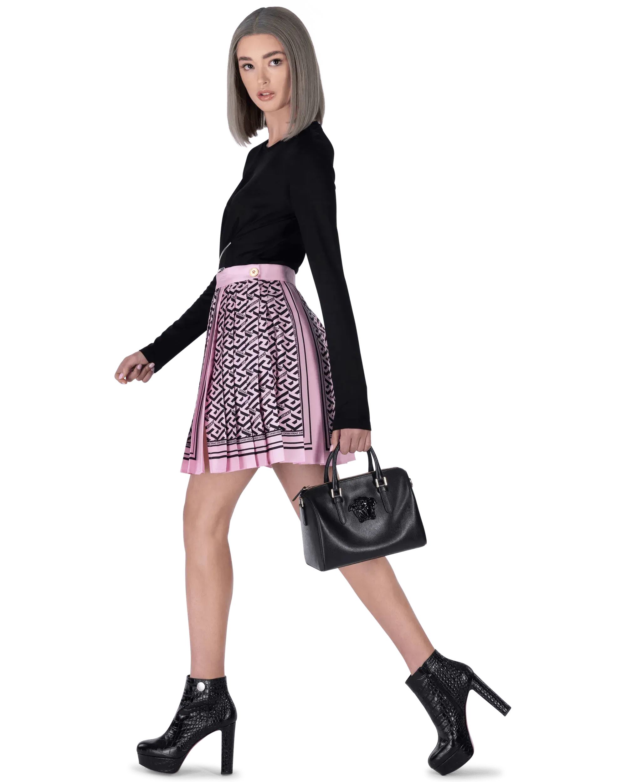 Twill Monogram Pleated Mini Skirt - DIHSAN