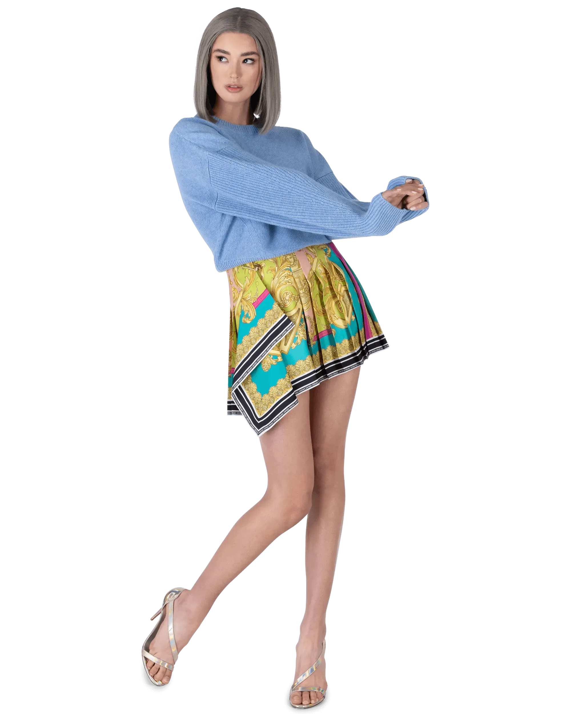 Poli Stampa Twill Pleated Heritage Mini Skirt - DIHSAN
