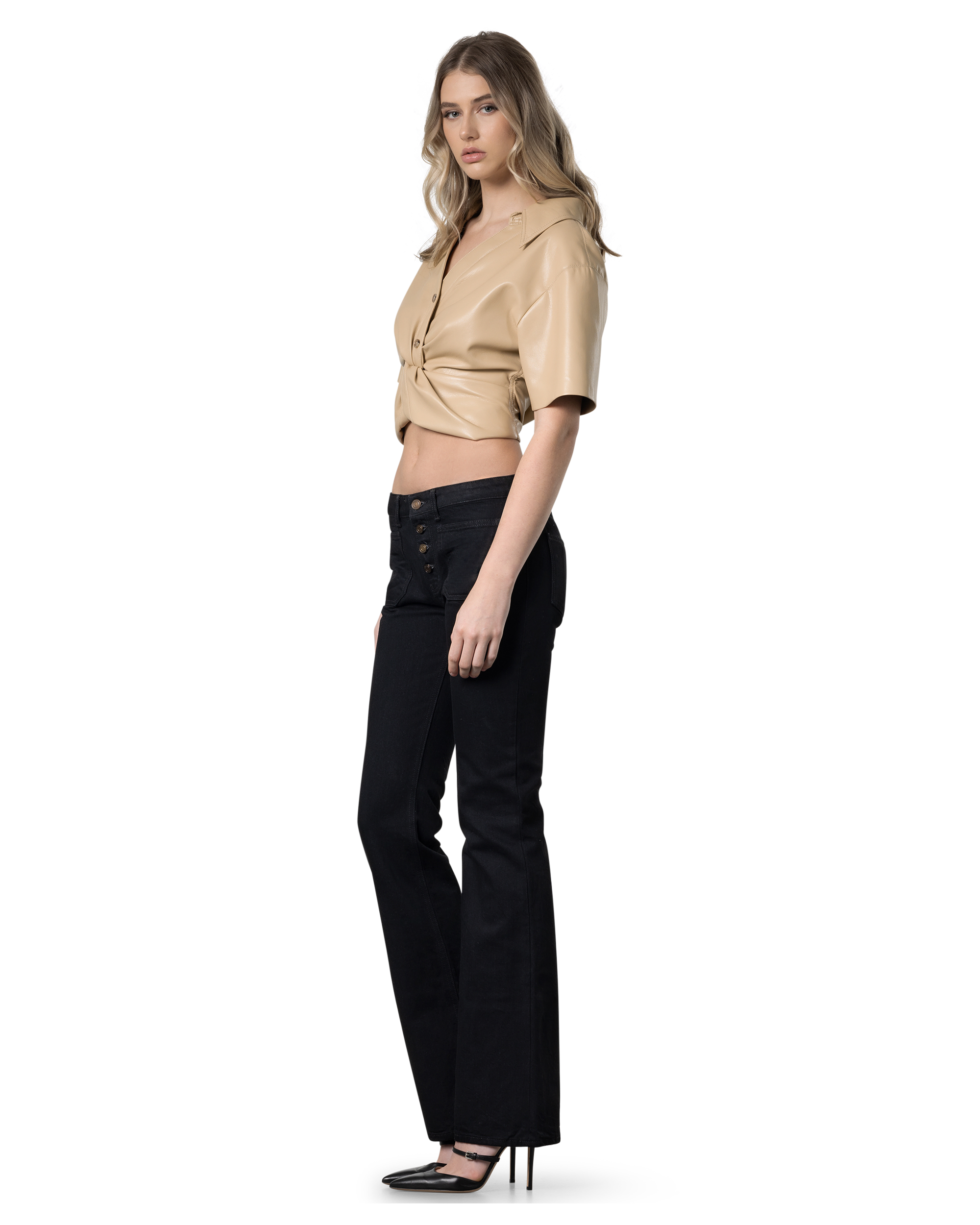 Flared Patch Pocket Low Rise Jeans