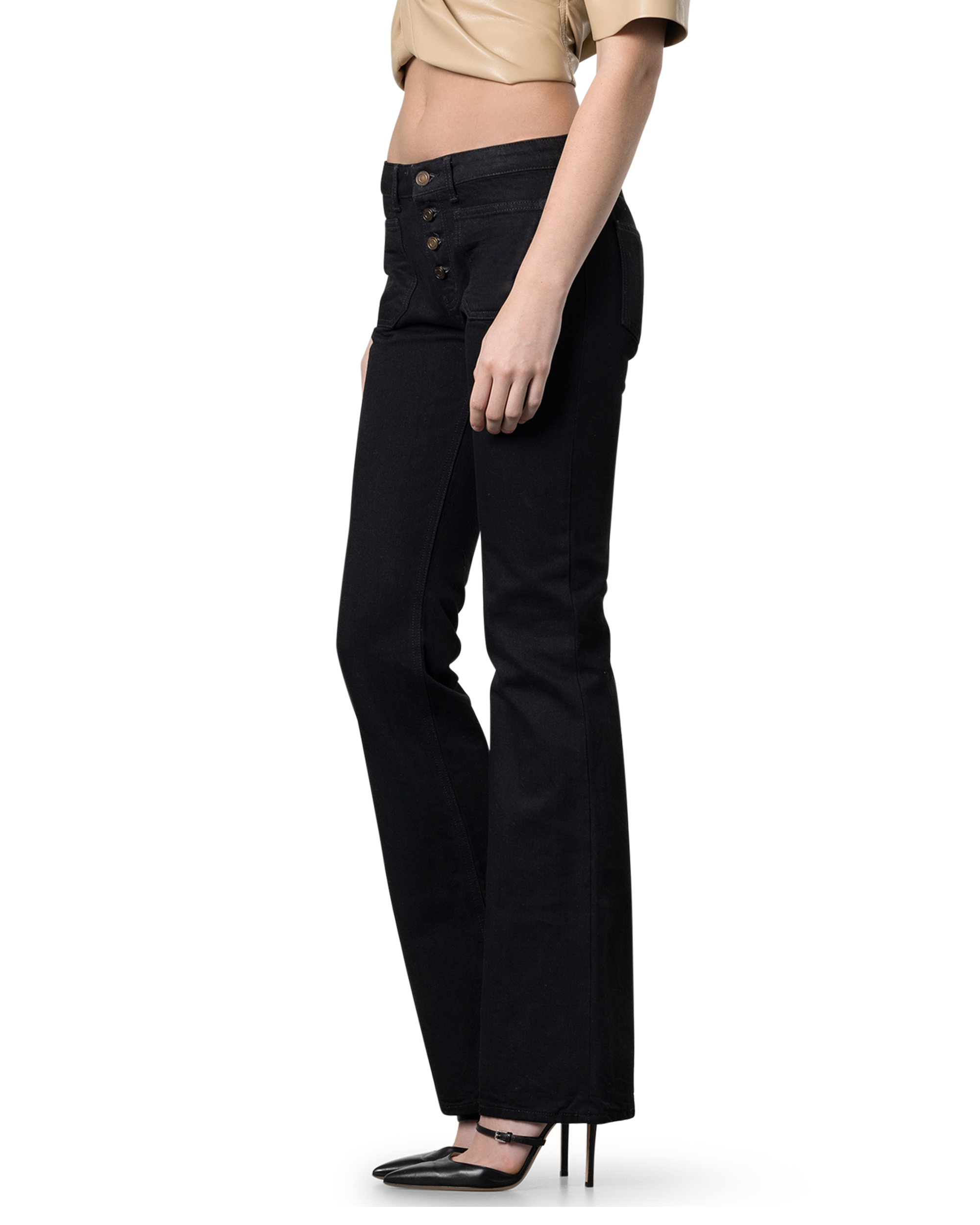 Flared Patch Pocket Low Rise Jeans