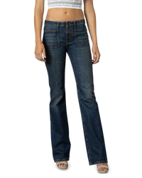 Flared Patch Pocket Low Rise Jeans