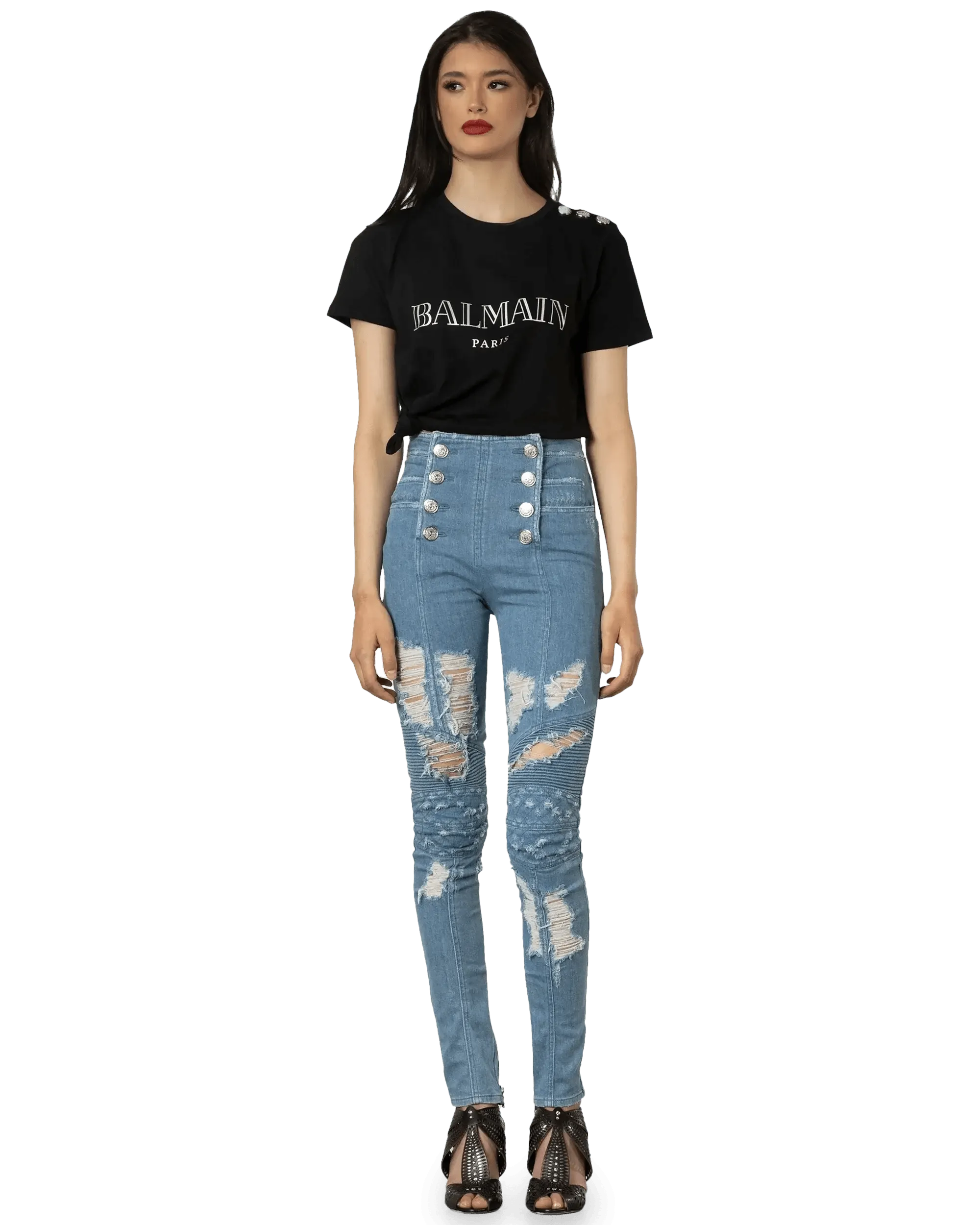 Distressed Button Up Skinny Jeans - DIHSAN