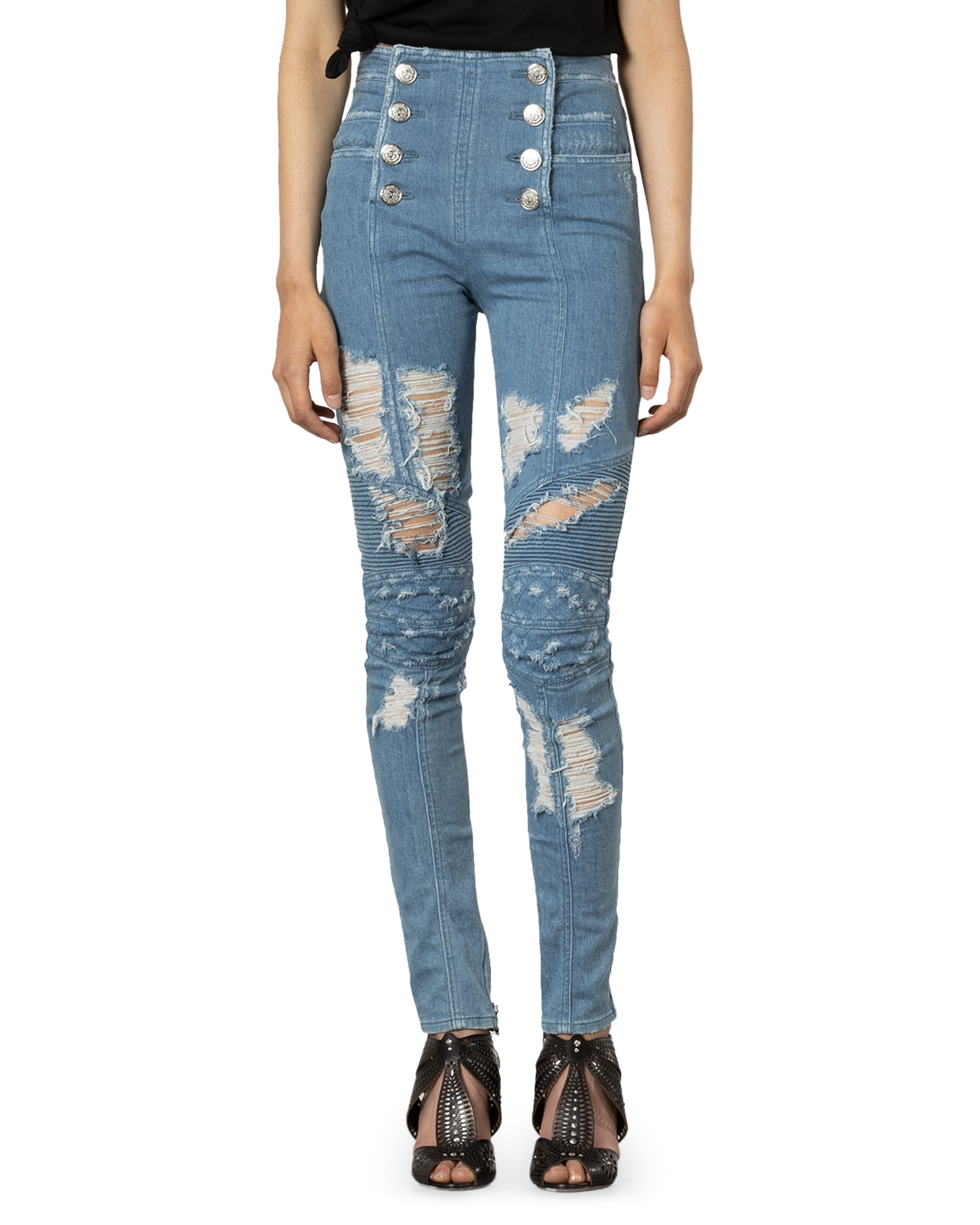 Distressed Button Up Skinny Jeans